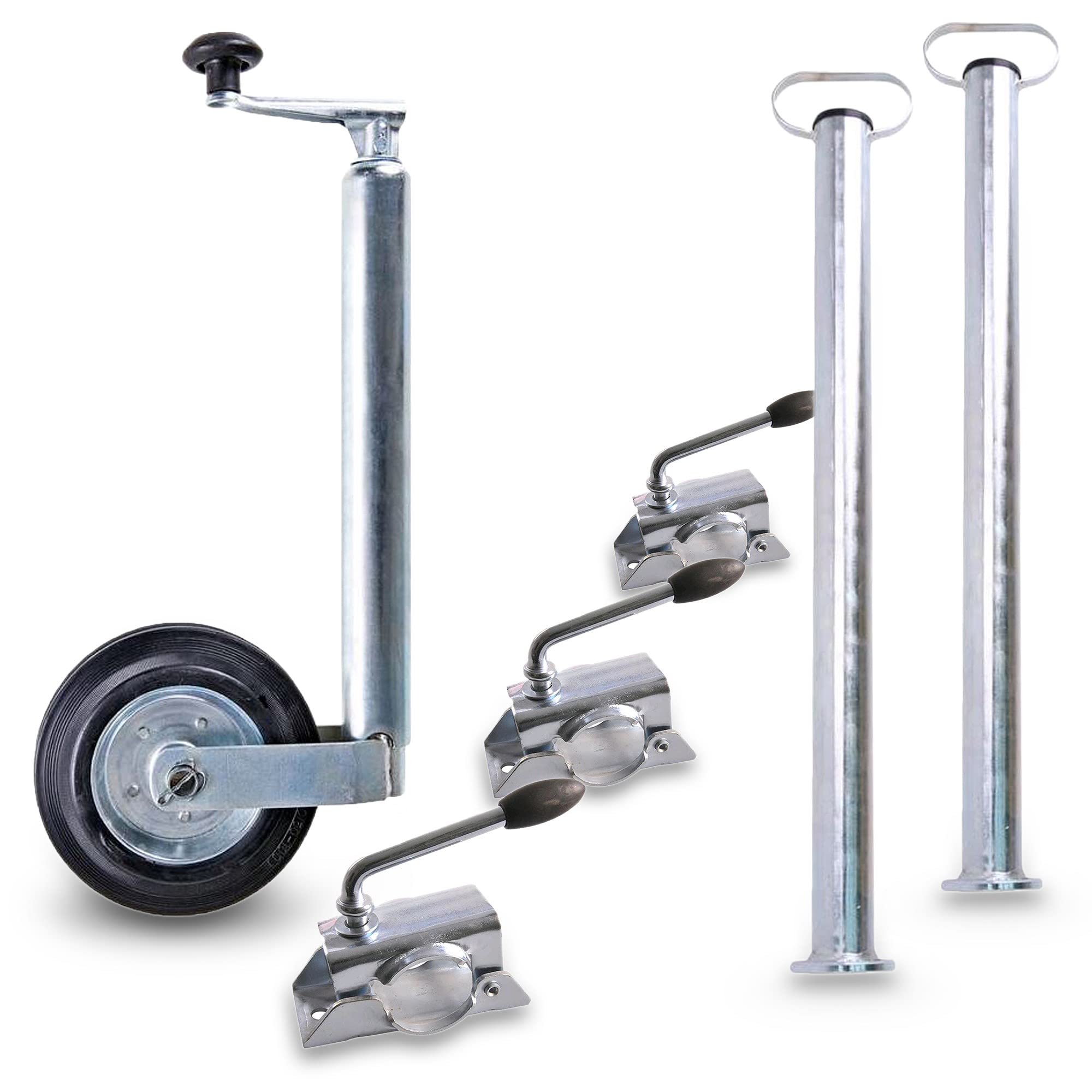 PRO PLUS 5tlg. Anhänger Zubehör Set mit 1x Stützrad, 2X Abstellstützen und 2X Klemmschellen