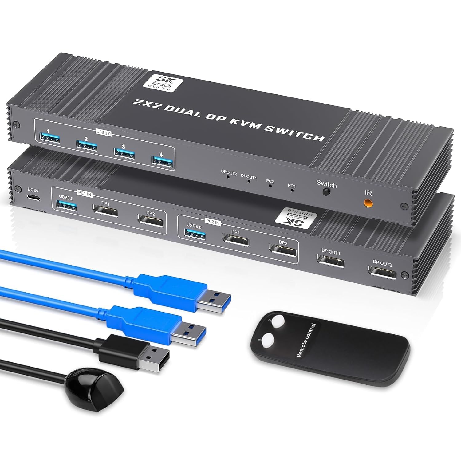8K Displayport KVM Switch 2 Monitors 2 Computers PD+DP 4K@144Hz Display Port USB3.0 Dual Monitor KVM Switches for 2 PC Sharing 2 Monitor of 1 Set Keyboard Mouse and USB Device with IR Controller-image-48
