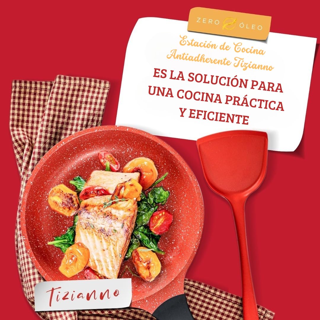 Tizianno Juego 12 Piezas Sartenes Ollas Antiadherentes Inducción Premium, Batería Cocina Saludable Aluminio 6 Capas sin PFOA, Revestimiento Granito Vitrocerámica Gas
