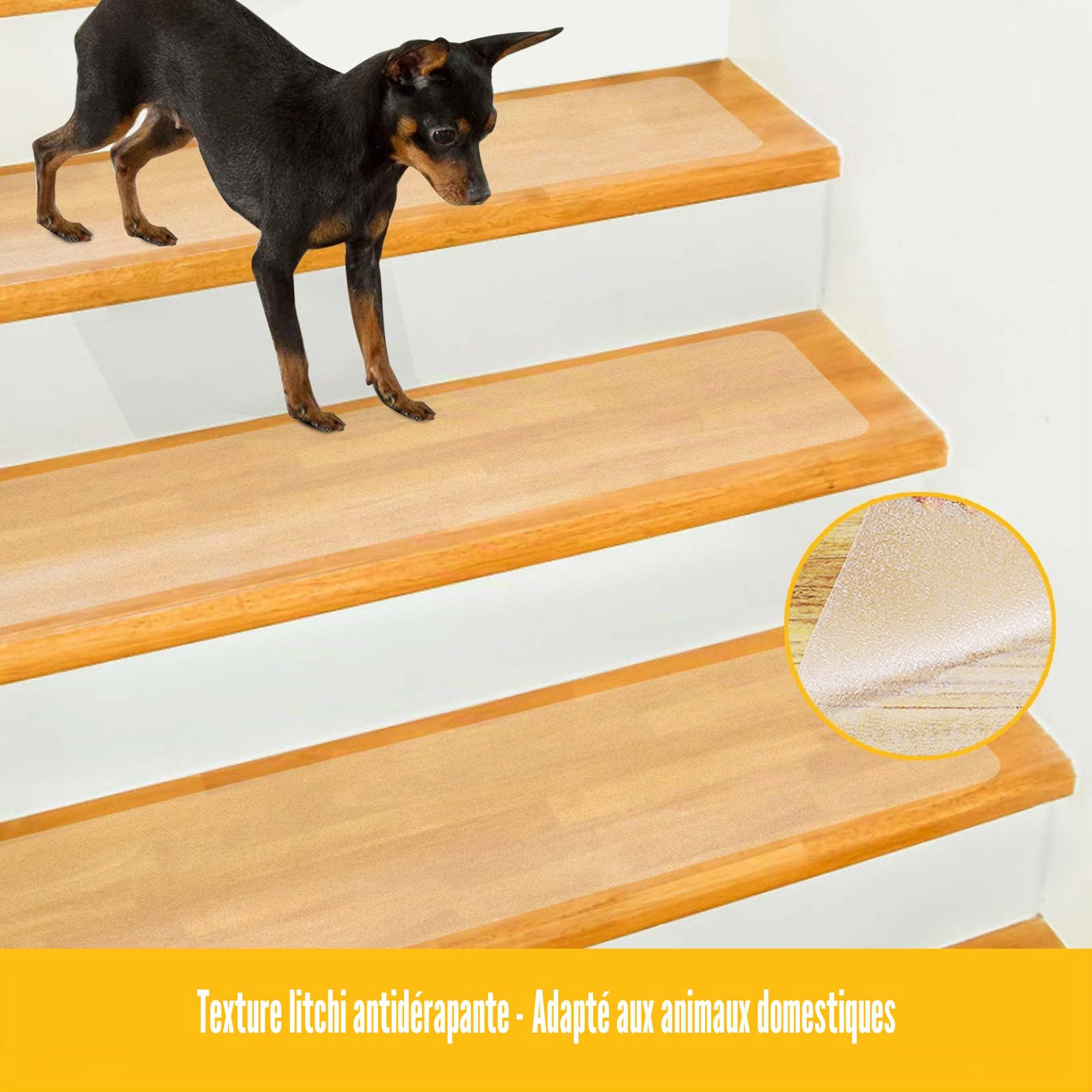 Lot de 15 tapis d'escalier, 15 x 80 cm, transparents, autocollants, imperméables, antidérapants, pour marches en bois, sol