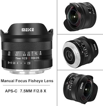 Meike 7.5mm f2.8 Large Aperture Ultra Wide Circular fisheye Manual Focus APS-C Lens for Fujifilm X Mount Mirrorless Camera X-T3 X-H1 X-Pro2 X-E3 X-T1 X-T2 X-T4 X-T10 X-T20 X-A2 X-E2 X-E1 X30 X70 X-A1