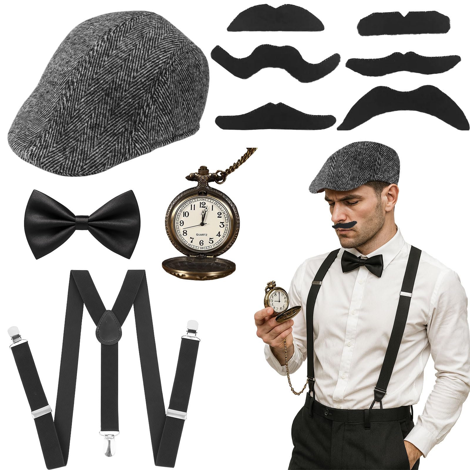 GWAWG Akcesoria męskie na rok 20, kostium Gatsby Gangster, lata 20-te męskie akcesoria na Boże Narodzenie cosplay karnawał