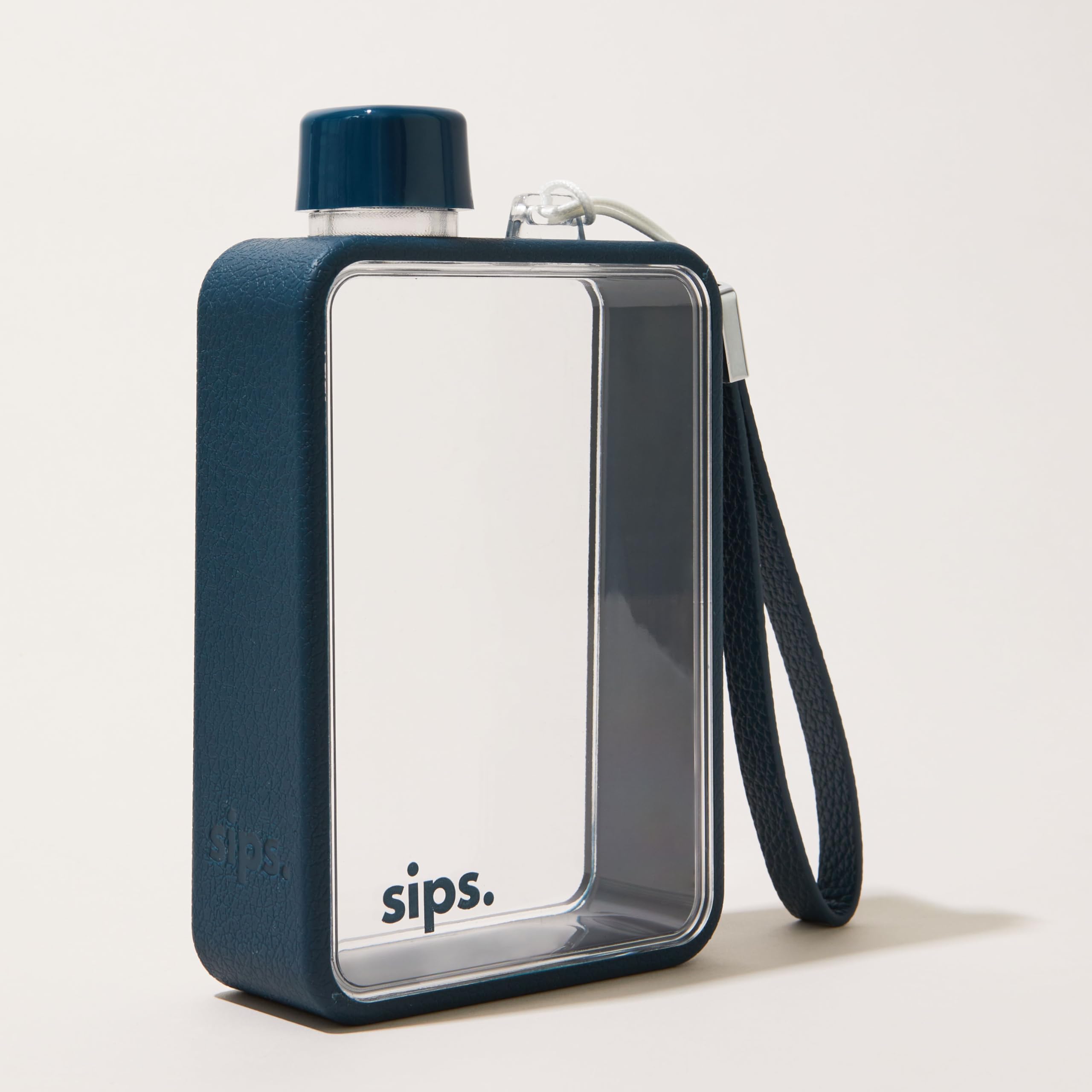 Sips. Flat Water Bottle 480ml, BPA Free Tritan Small Water Bottle for Purse, Gym, Travel, Leakproof, TPU Grip, PU Strap, 13 Colors โ image 1