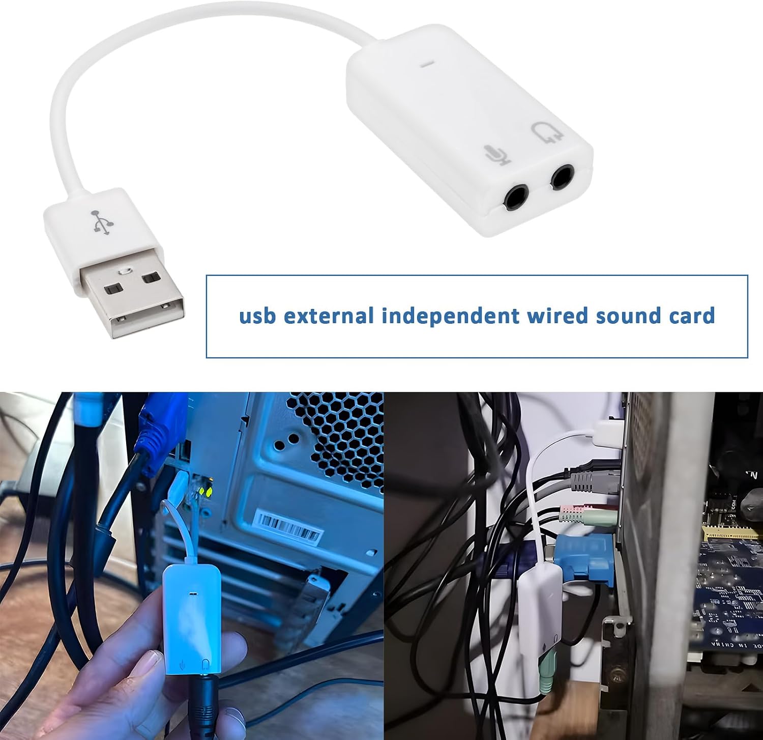 2pcs USB Sound Card Adapter 7.1 Channel External Audio Adapter Stereo Sound Card Converter 3.5mm AUX Microphone Jack Compatible with Raspberry Pi