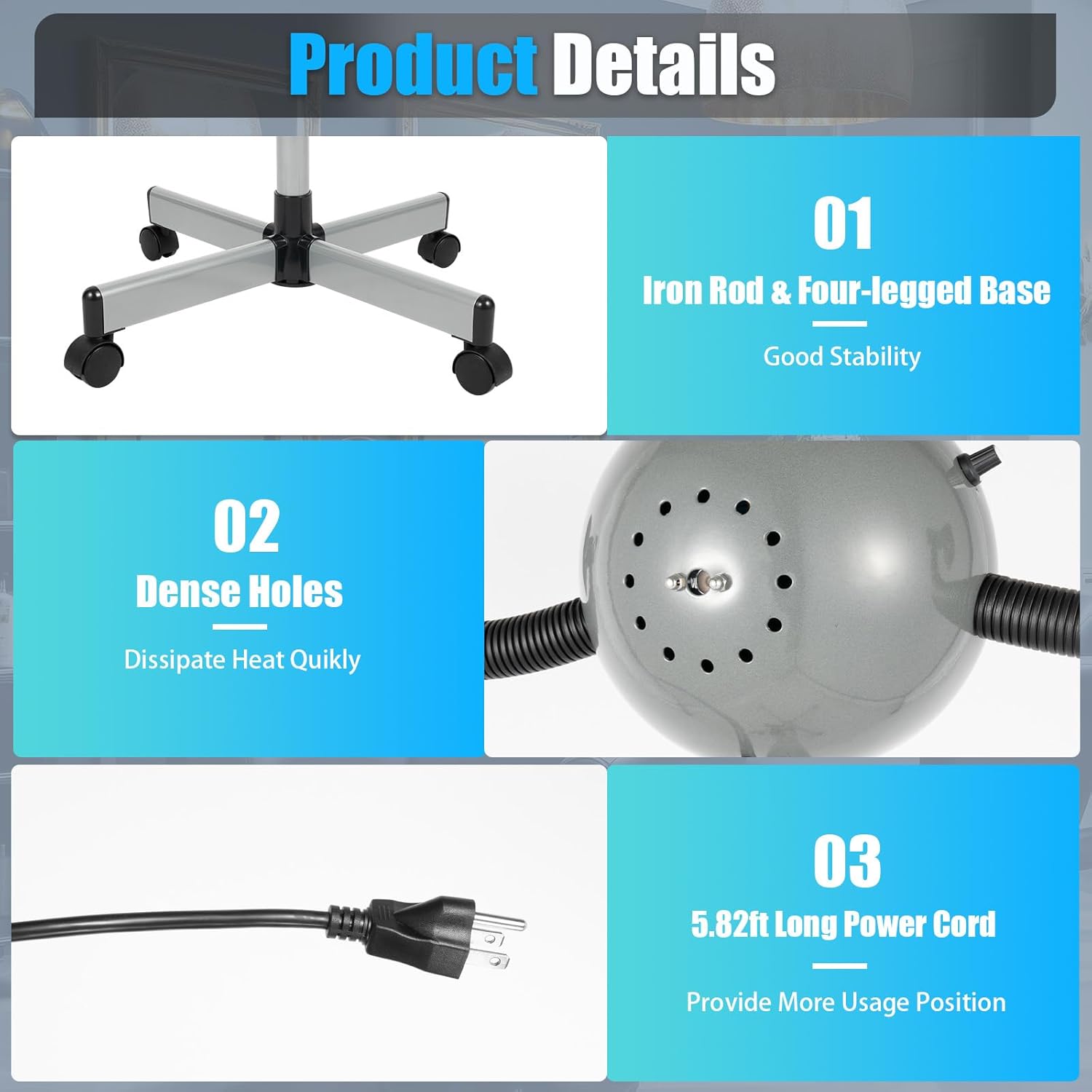 5-Head Infrared Heat Lamp, 750W Professional Infrared Heat Therapy Lamp, Red Light Therapy Lamp with Wheels, Height and Angle Adjustable 5-Head Infrared Lamp