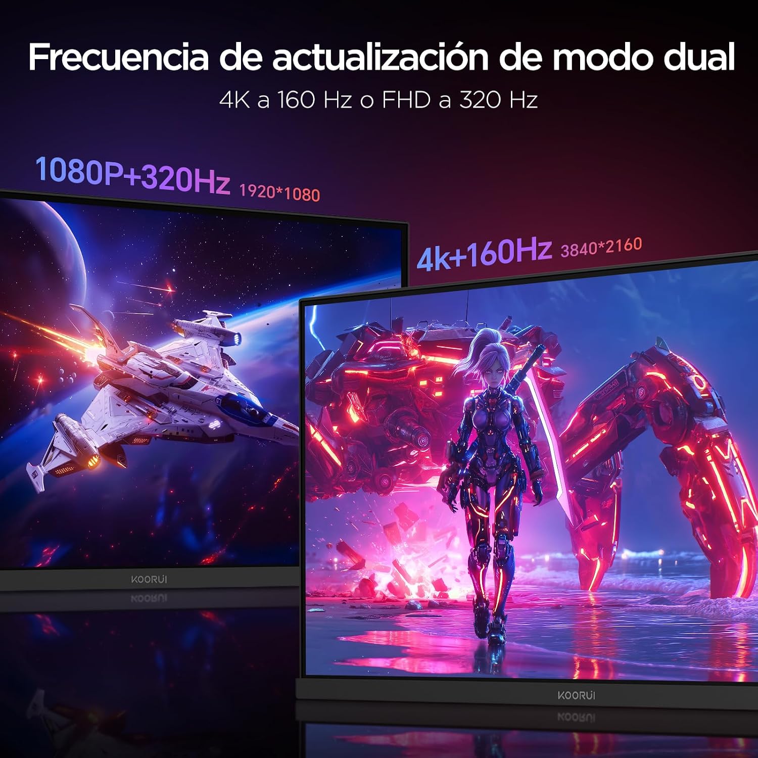KOORUI Monitor Gaming 27 Pulgadas – 4K UHD (3840×2160) 160Hz / FHD 320Hz Modo Dual | Fast IPS | HDR400 |Adaptive Sync | HDMI 2.1, DP 1.4 | Pip, PBP | VESA 75x75mm-G2741L 3
