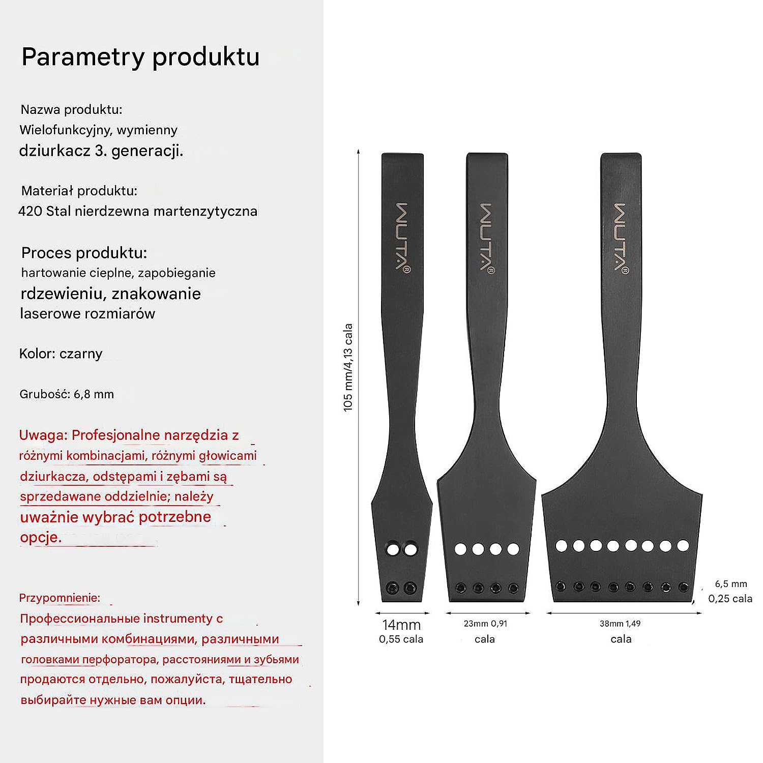 Skórzane narzędzie do wykrawania zębów 3.38mm zestaw