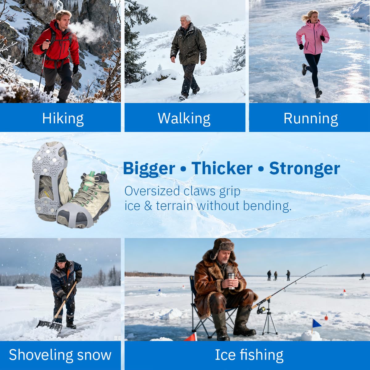 Crampons à glace améliorés 2025 pour chaussures et bottes, 28 crampons à crampons à crampons à neige et à glace, crampons de traction en acier inoxydable, antidérapants pour homme/femme pour la marche