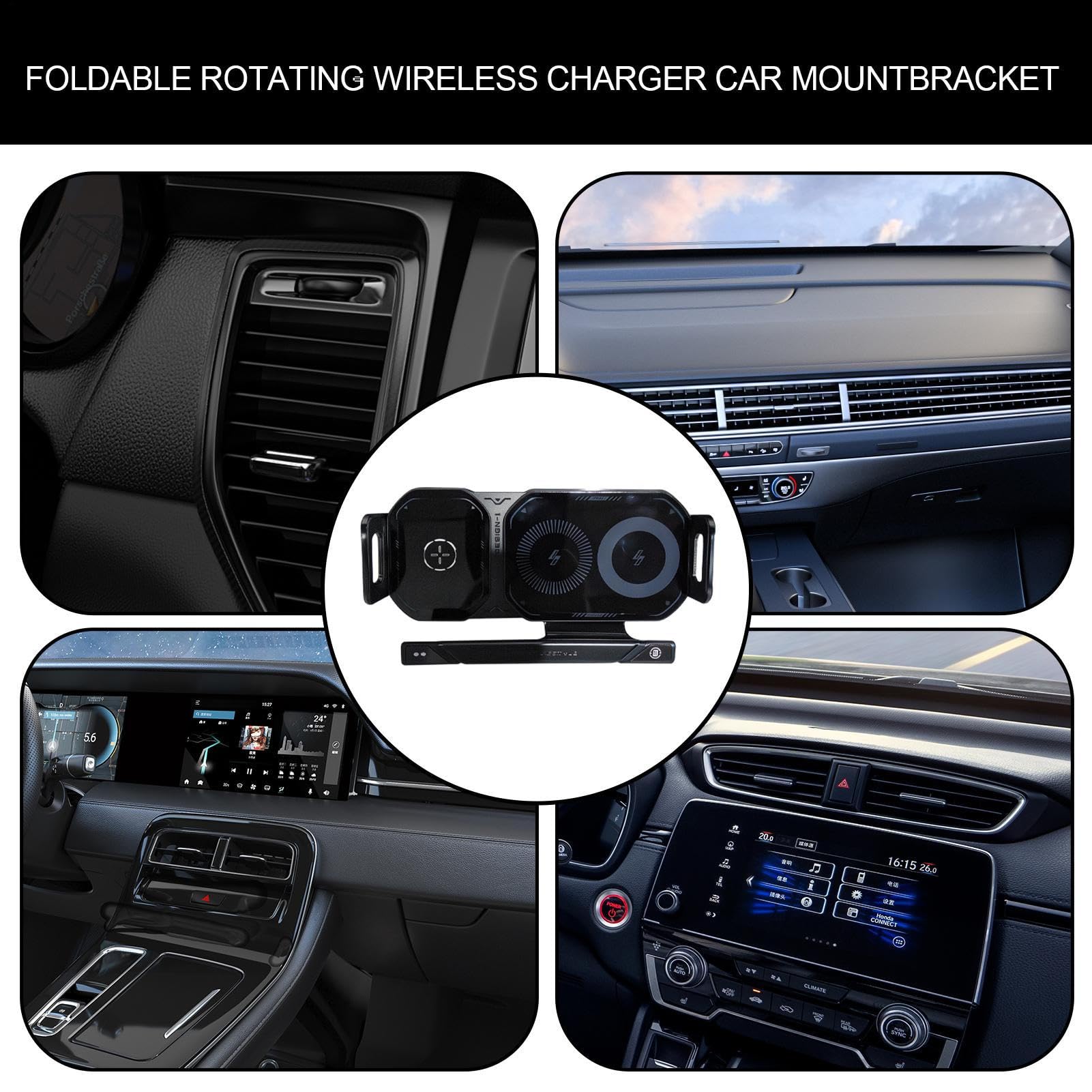 Caricabatterie wireless Auto Caricatore da automobile per cellulare 15W | Supporto Telefono Auto Ricarica Rapida Per navigazione, chiamate, viaggi e pendolarismo quotidiano
