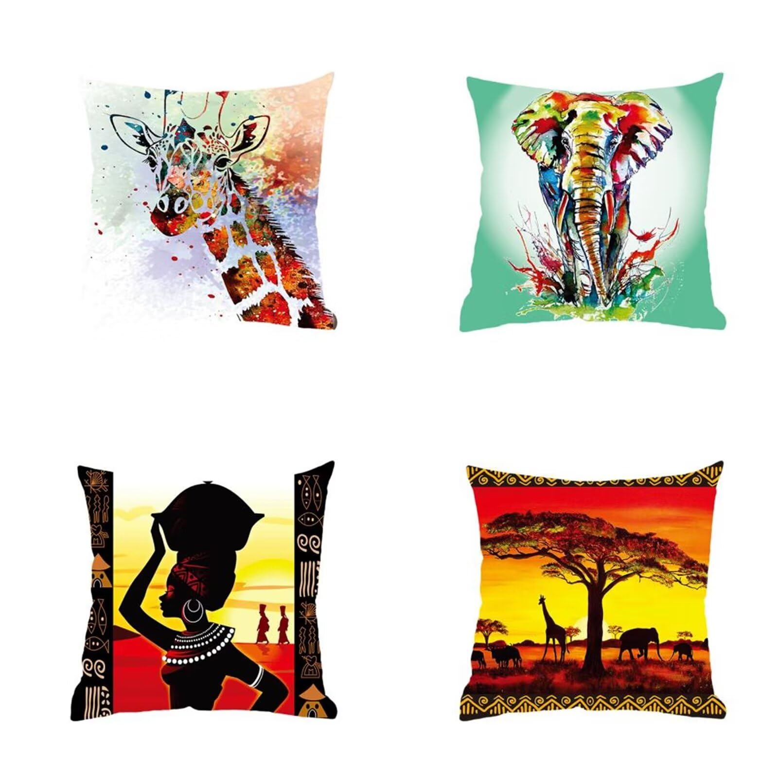 Set of 4 modern elephant Cushion Covers 65cm x 65cm Square Linen Cushions with Invisible Zipper Sofa Cushions Dual-Sided Printed Patterns Decorative Pillows for Indoor Outdoor Living Room Home Decor