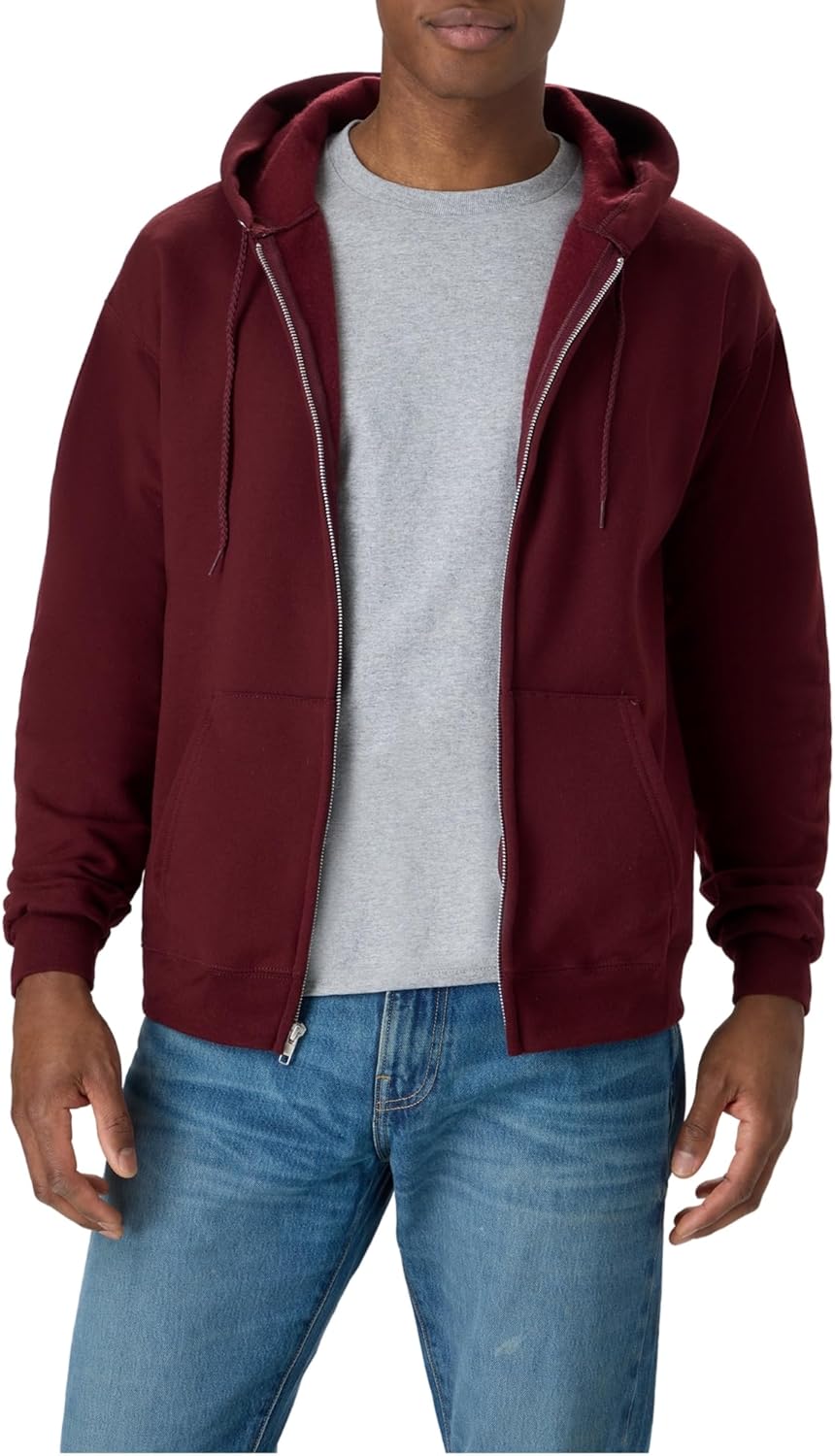 Hanes Men's Full-Zip Eco-Smart Hoodie, maroon, Small