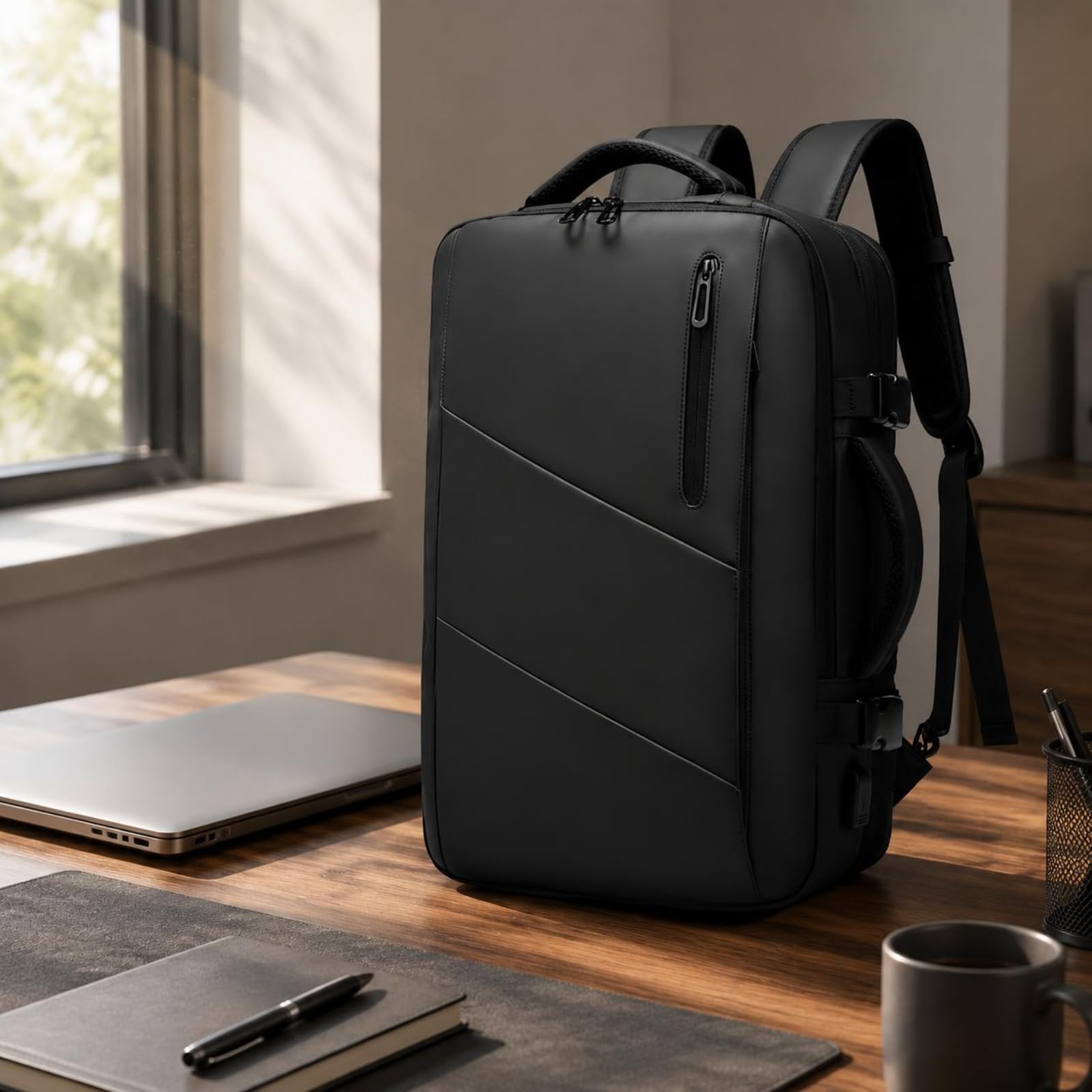 Mochila Expandible Hombre Mochila de Viaje Mochila para Portátil Mochila con Puerto USB y Separación Húmedo Seco en Oxford y