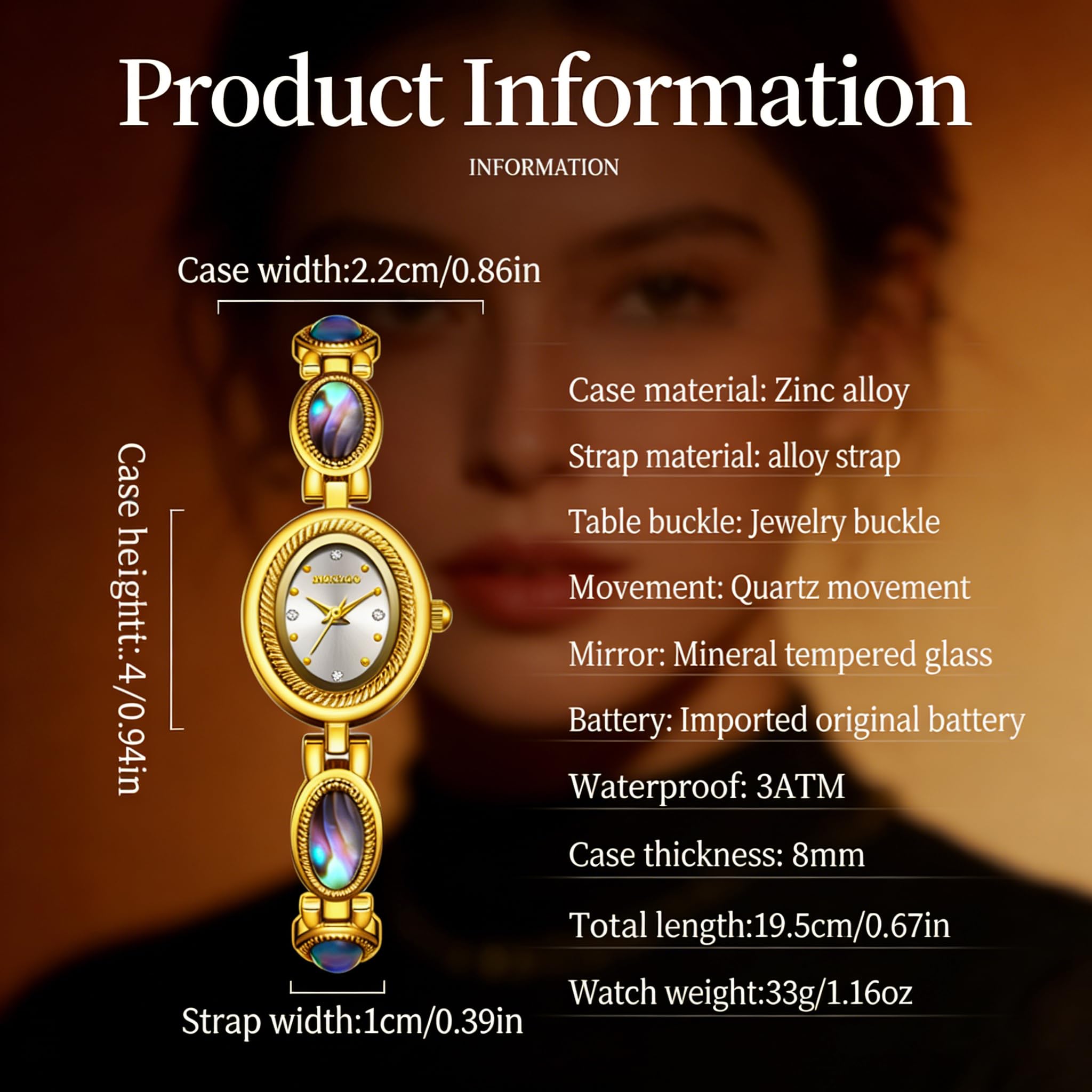 findtime Reloj de pulsera de joyería para mujer, reloj ovalado de lujo para mujer, reloj dorado con pulseras, analógico, de cuarzo, impermeable, reloj de pulsera casual