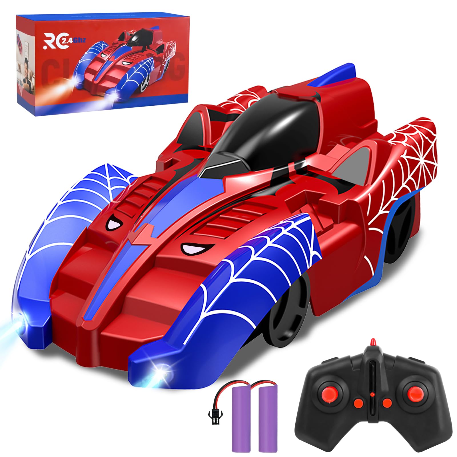 Joellfuner Voiture Spider Télécommandée Lumière - Jouet Murale Pivotante 360° pour Enfants 3+