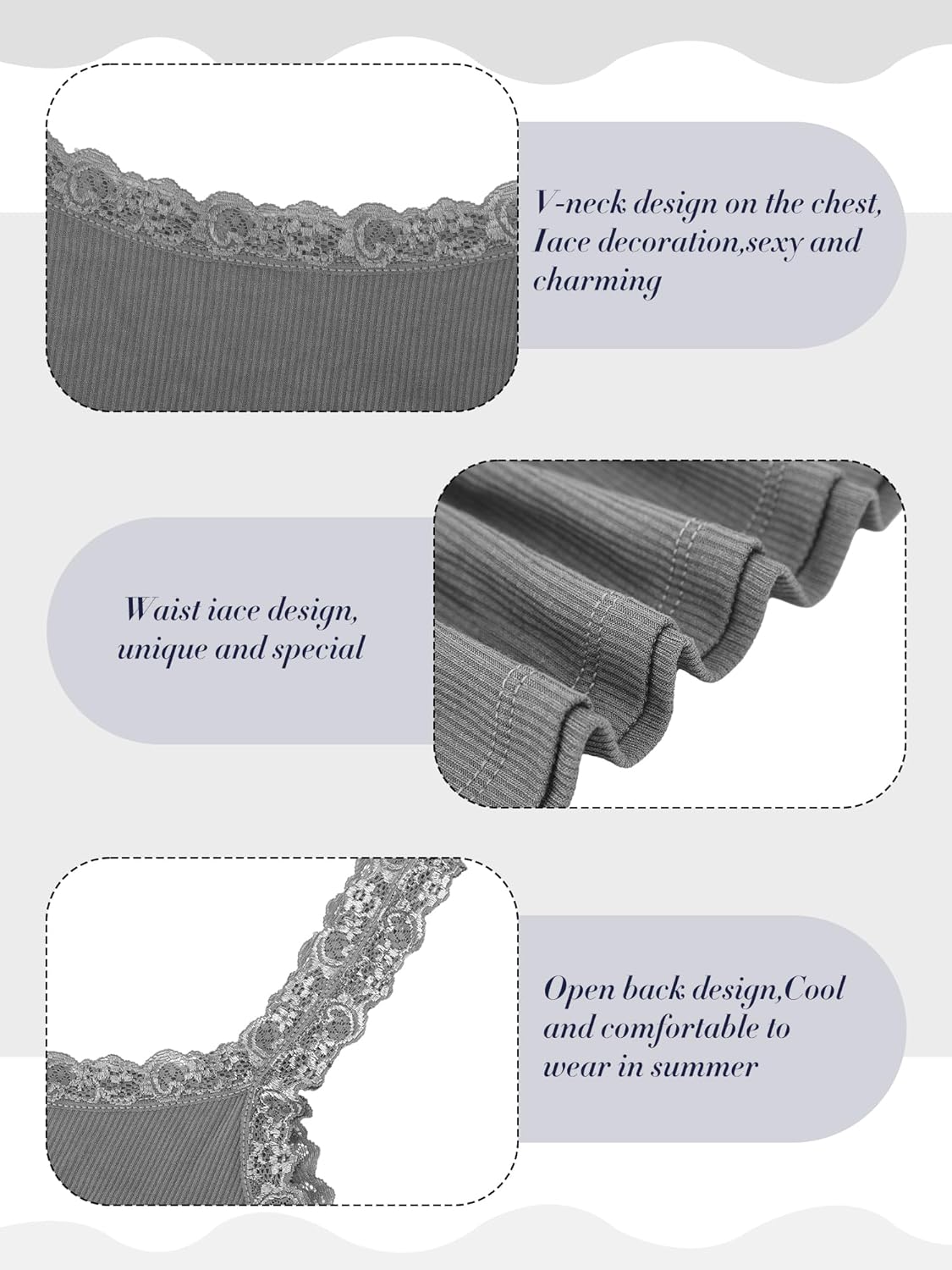 Hicarer 6 Pieces Lace Camisole Tank Tops Lace Trim Camisole Straps Womens Cami Undershirt Ribbed Tank Tops for Women - Image 4