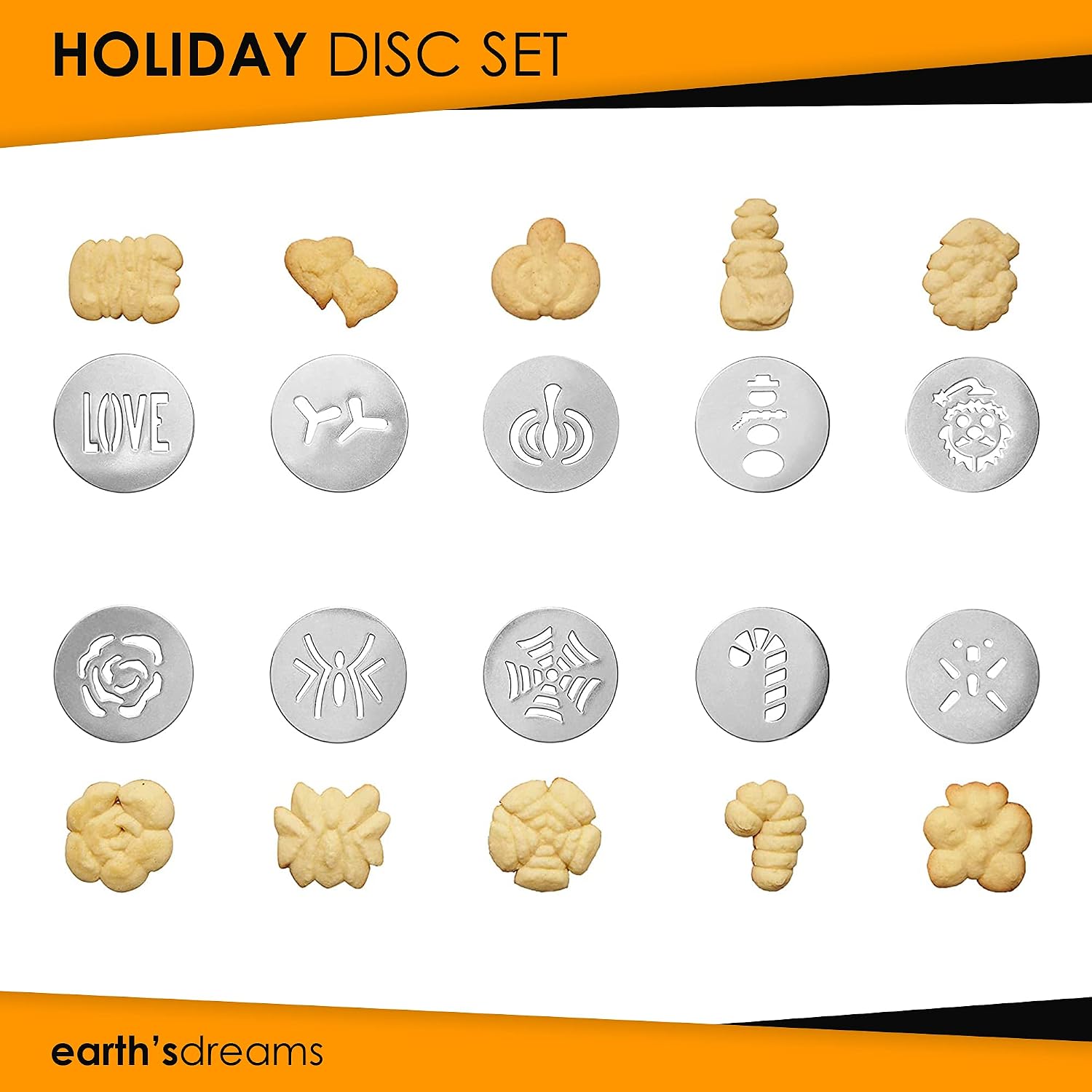 Earth's Dreams Cookie Press Decorating Discs Sets (10 Pieces - Baking Supplies for Fun Baking Times- Spritz Cookie Maker’s Discs- Ideal Gift for Everyone - Make Birthday, Christmas and Parties Special