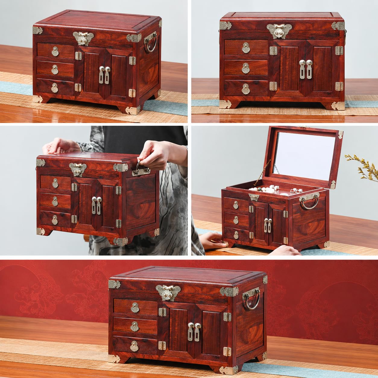 Wooden Jewelry Box Organizador para Anillos, Collares y Regalos