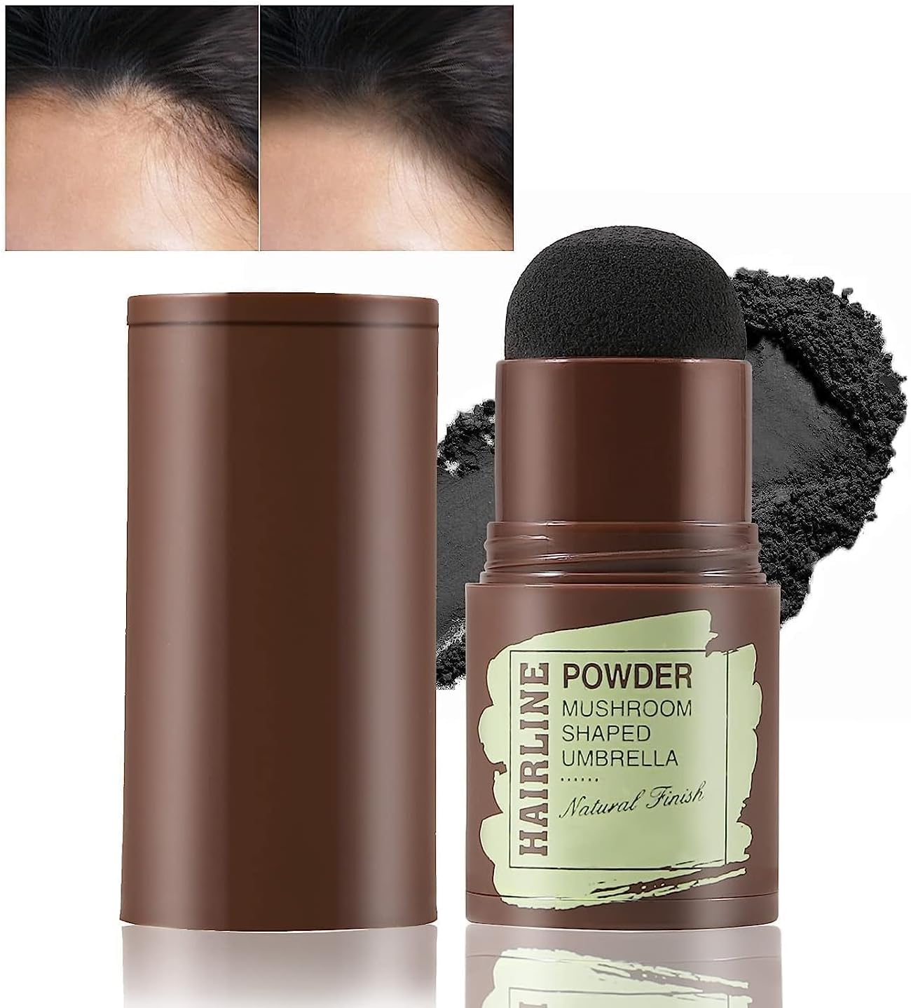 QENIOS Natural Hairline Powder, Hair Shading Sponge Pen, Hairline Shadow Powder Stick, Quick Hair Root Touch-Up, Paired With 2 Pairs Of Eyebrow Stamp (BLACK)