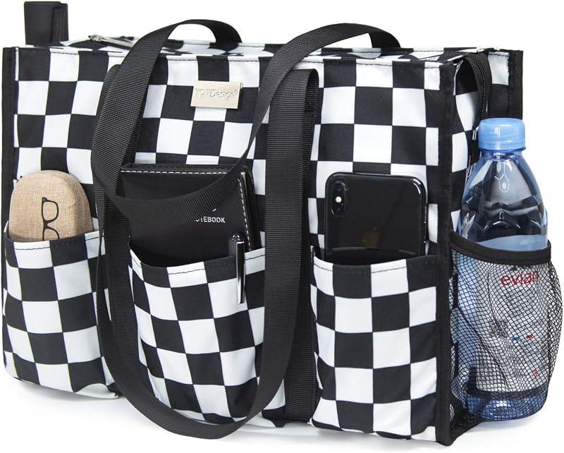 TOPDesign bolso resistente al agua con 13 bolsillos, cierre de cremallera superior y soporte inferior grueso, para mujeres trabajadoras