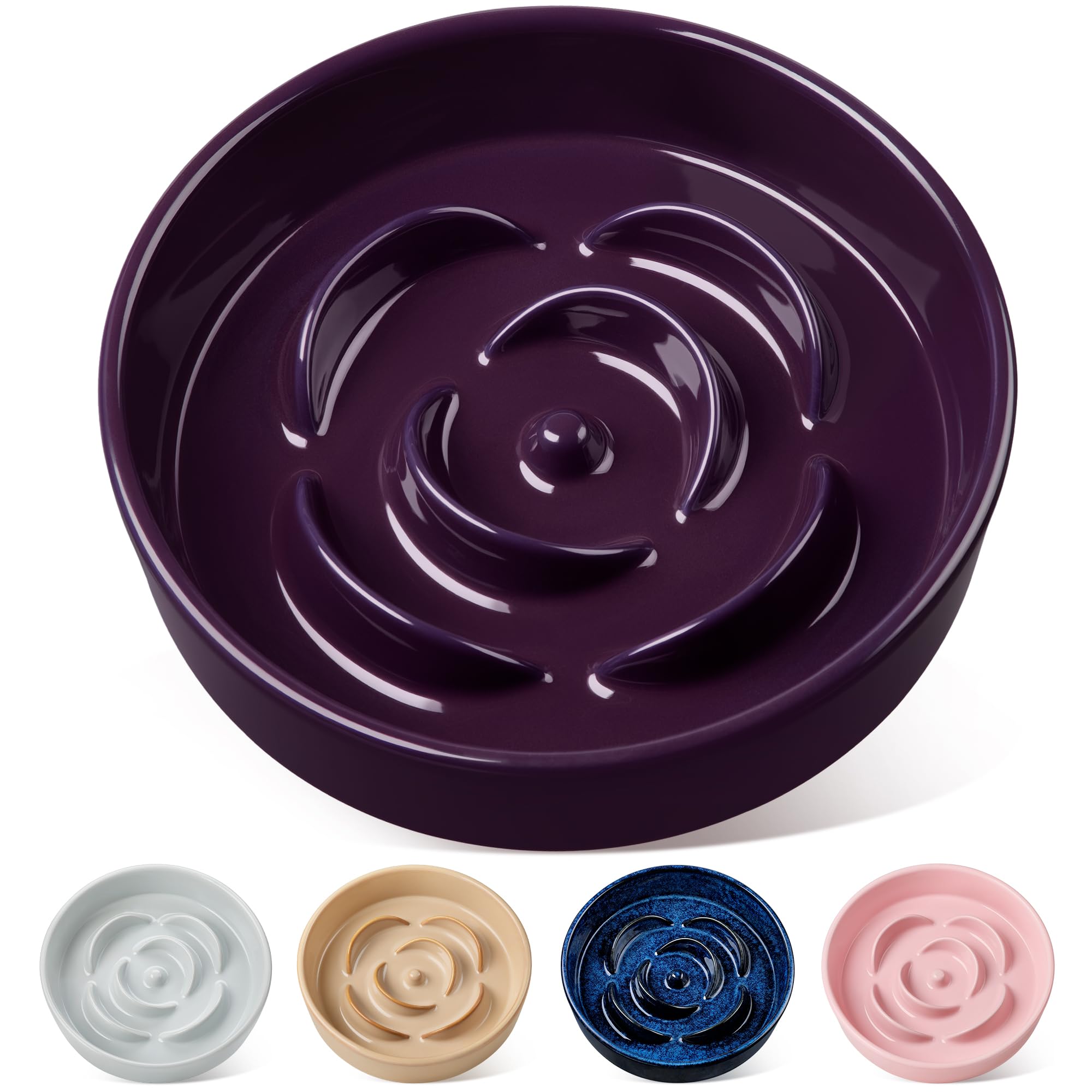 vancasso Flower Shaped Slow Feeder Dog Bowl 1560ml Pet Bowl, Ceramic Puzzle Feeder for Small Dogs & Cats, Dishwasher & Microwave Safe, Ideal for Food and Water, Non-Slip & Tip-Proof; Purple; Large