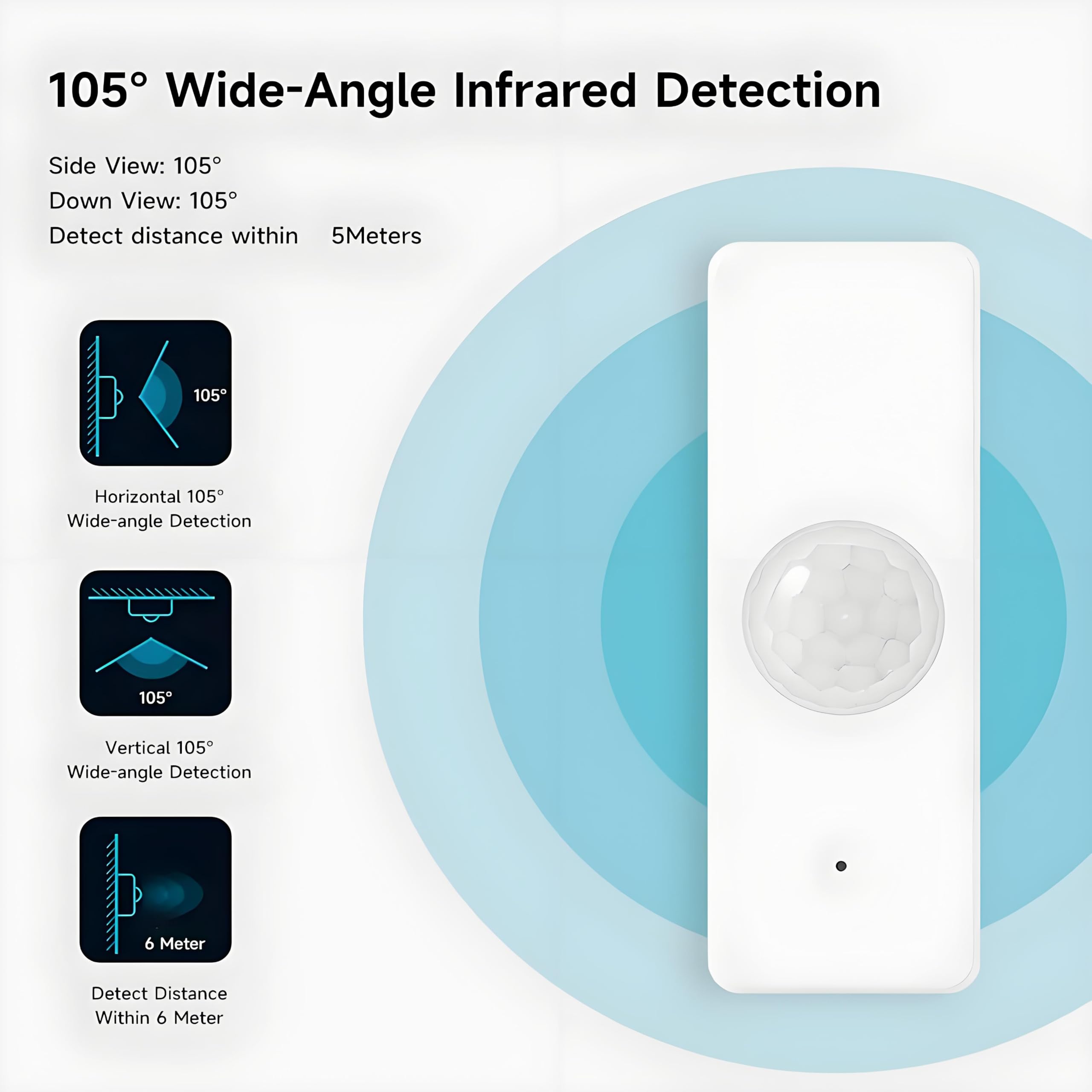 Lot de 3 détecteurs de mouvement grand angle 105° pour maison intelligente avec application Tuya Alexa Intégration WiFi Fonctionnement à piles Intérieur extérieur