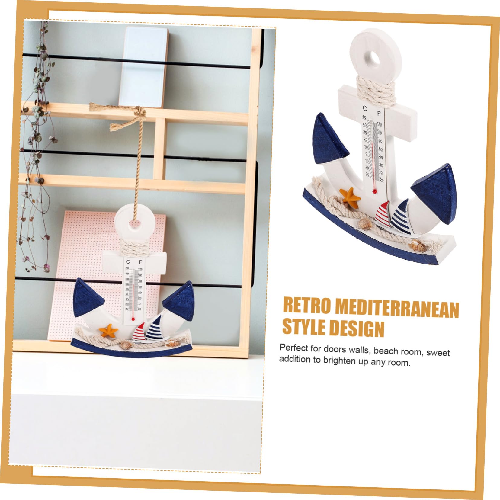 FUNOMOCYA Ocean Theme Bedroom Thermometer Ornament Decor Indoor Temperature Gauge for Home Decoration Nautical Idea Stylish Design for Bedroom Living Room