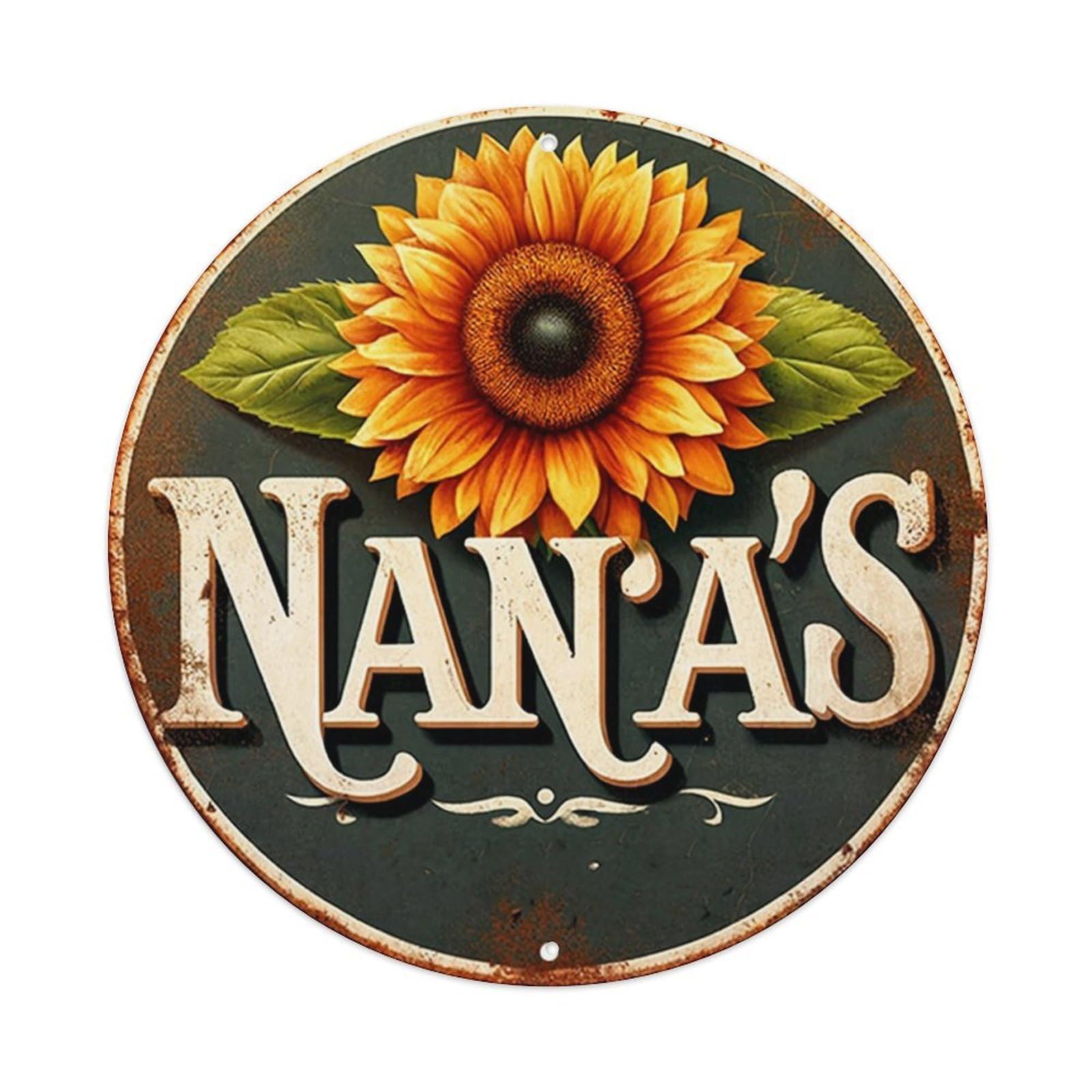 Sunflower Leaves Text Rustic Sign Round Metal Tin Sign Vintage Wall Decor, Bar Garage Cafe Kitchen Home Wall Art Poster 8x8inches
