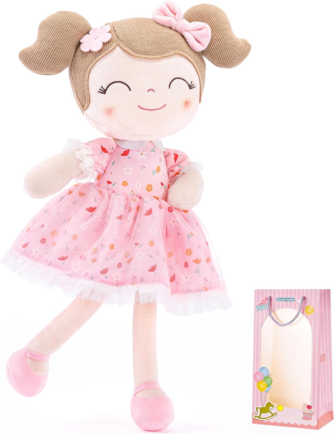 Gloveleya Baby Girl Gift Soft First Baby Doll Plush Doll Floral Pink