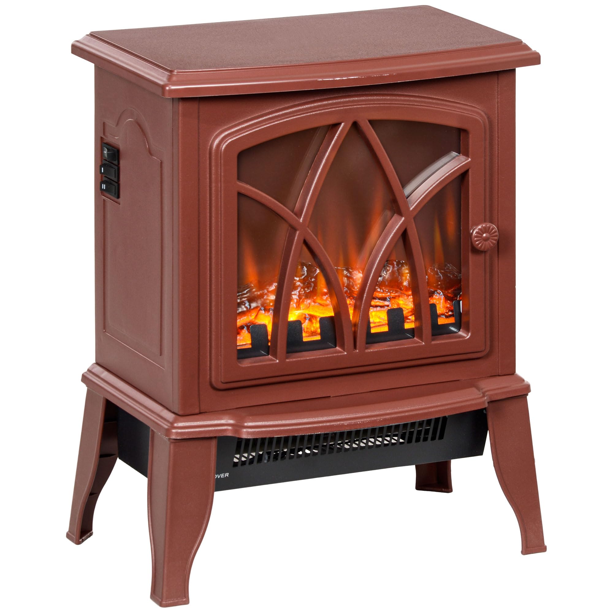 HOMCOM Electric Fireplace Stove, 18" Freestanding Fireplace Heater with Realistic Flame, Overheating Protection, Portable, 750W/1500W, Red