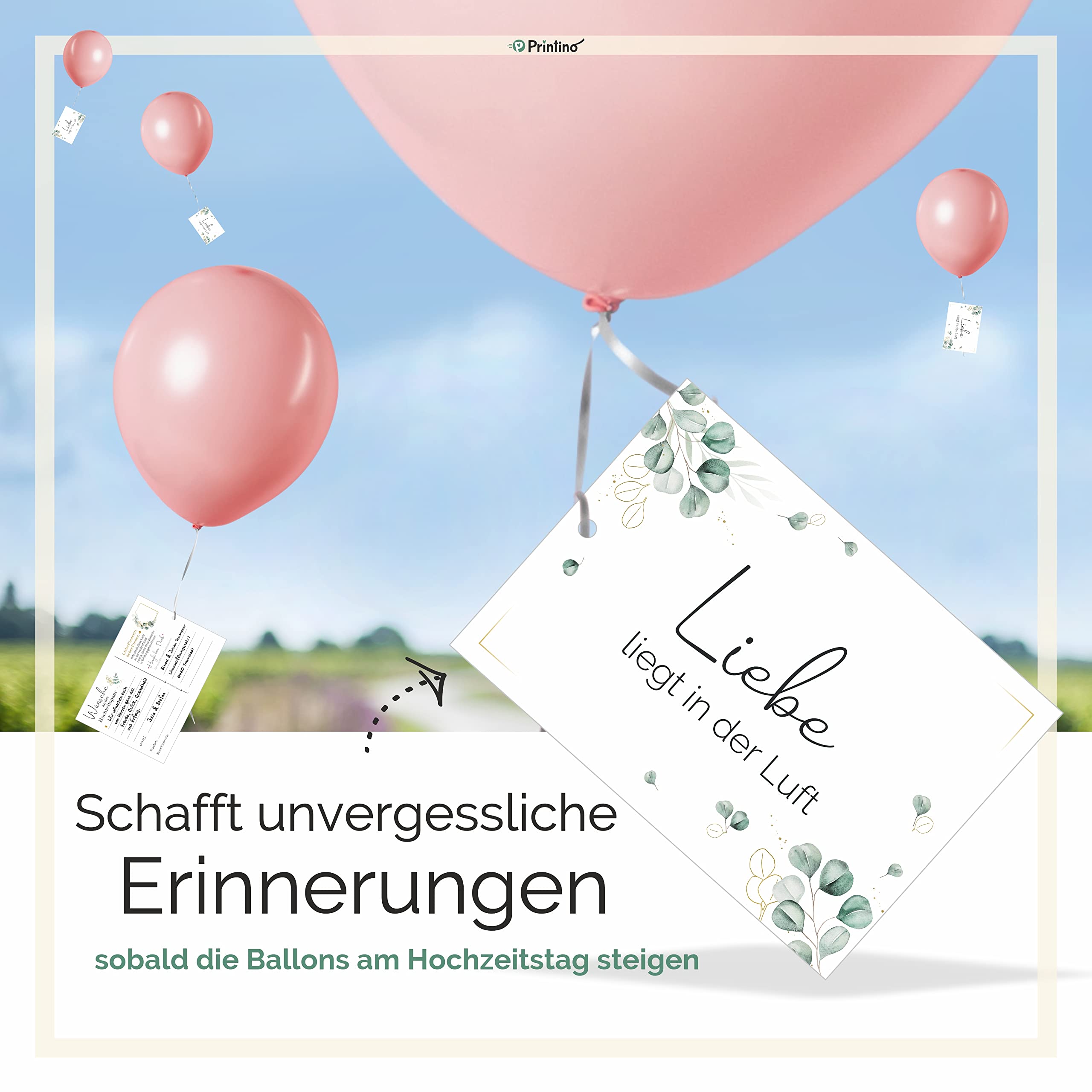 25 Biglietti Forati Per Palloncini Matrimoniali 'Appena Sposati', Formato A6 Orizzontale, 170g/m², Con Retro Per Dedica, Fatti In Germania - 2