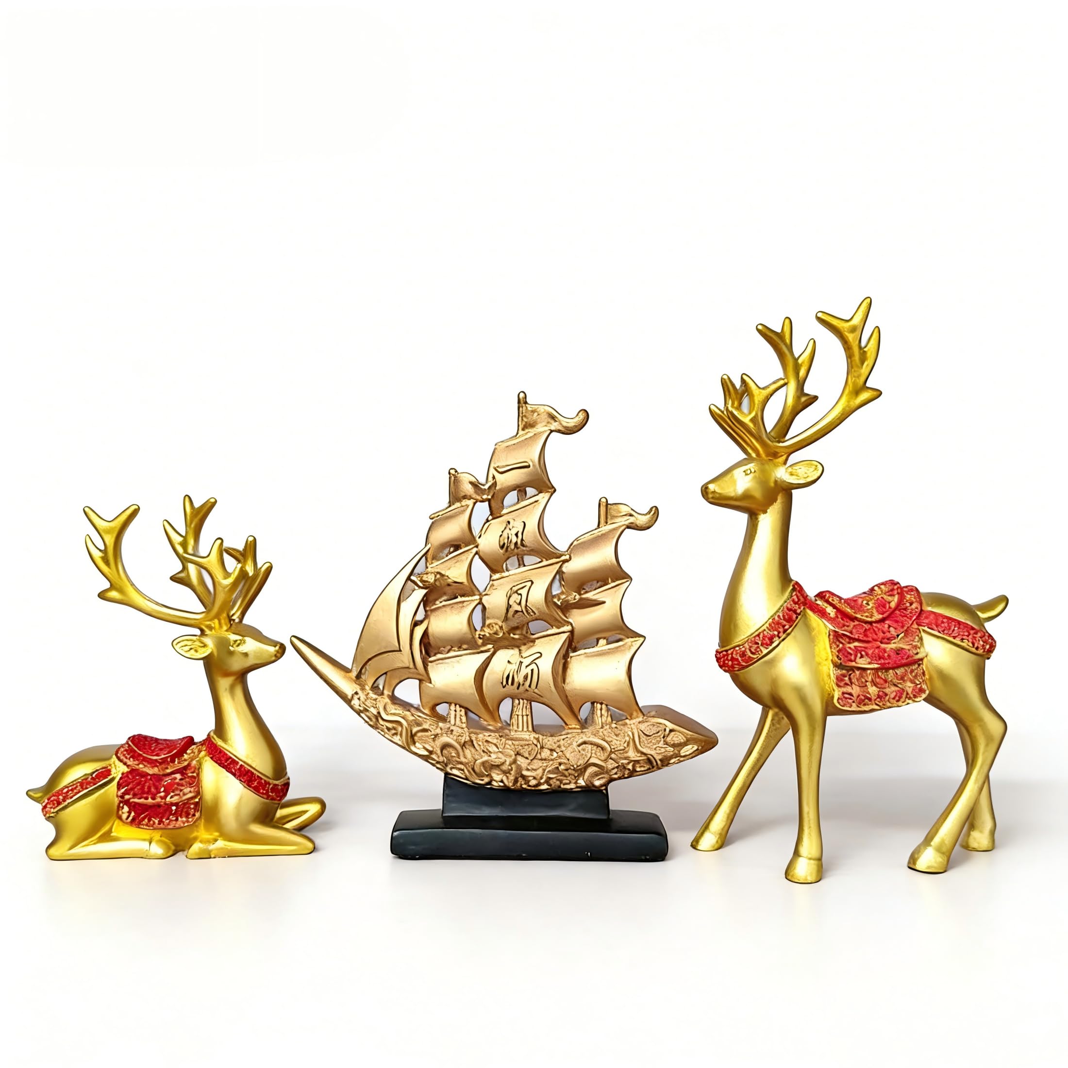 Voiliers décoratifs et cerfs dorés pour ornement de table de salon