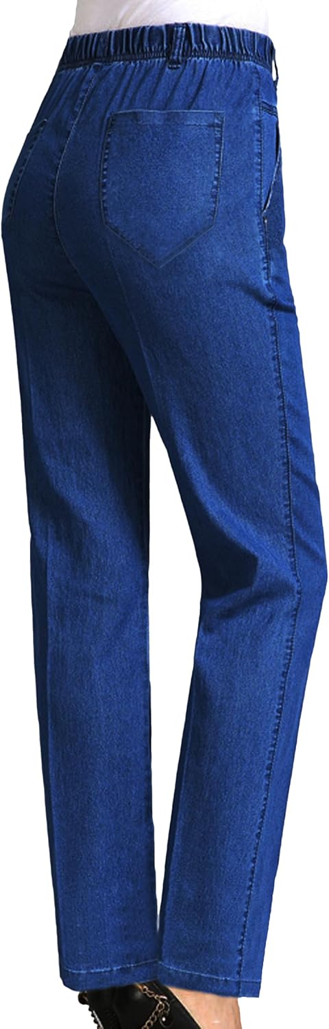 Women's Straight Leg Elastic Waist Cotton Blend Pull On Jeans - Image 2