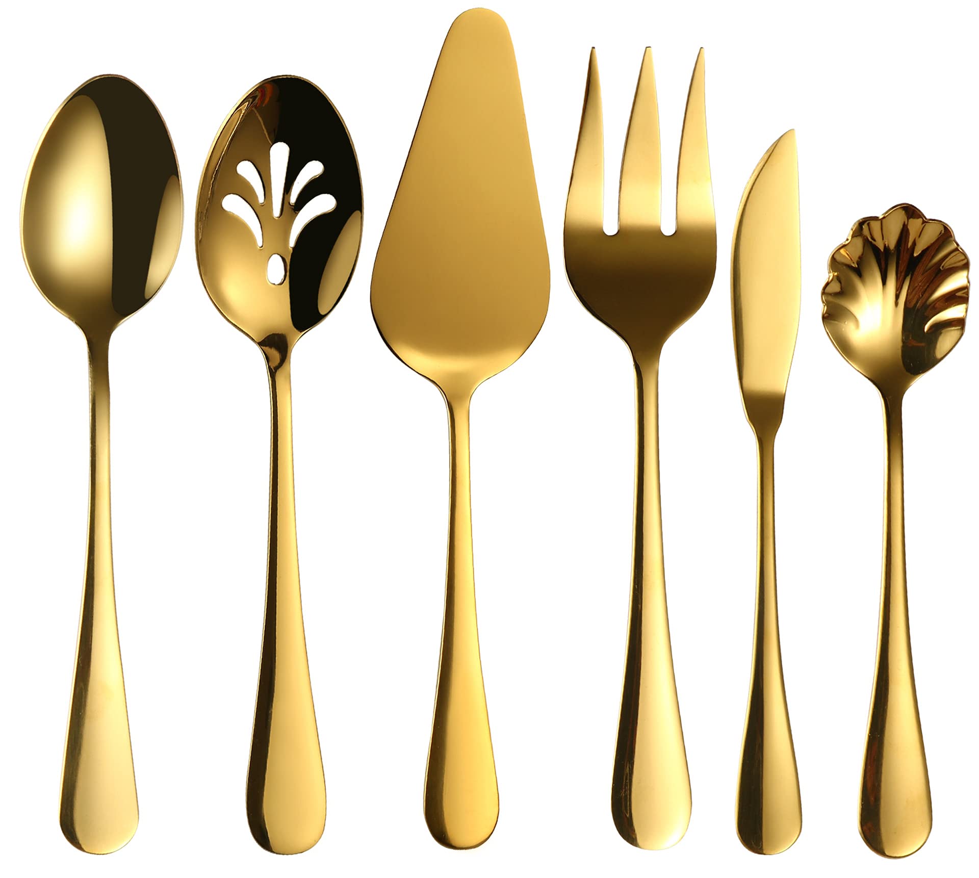 U HOOME 6-Piece Serving Utensil Set,Stainless Steel Hostess Set with Spoon Fork, Modern and Elegant, Mirrored Finish and Dishwasher Safe(Gold)