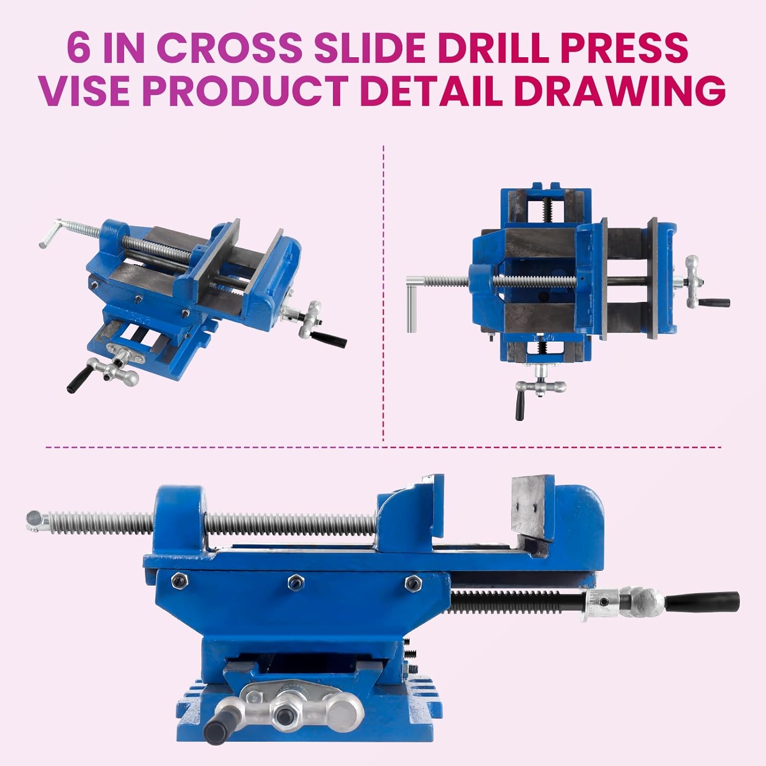 Cast Iron Cross Slide Vise 6 Inch, 2 Way X-Y Axis Bench Vise, Heavy Duty Workbench Vise Clamp for Milling Machine & Workbench, Blue
