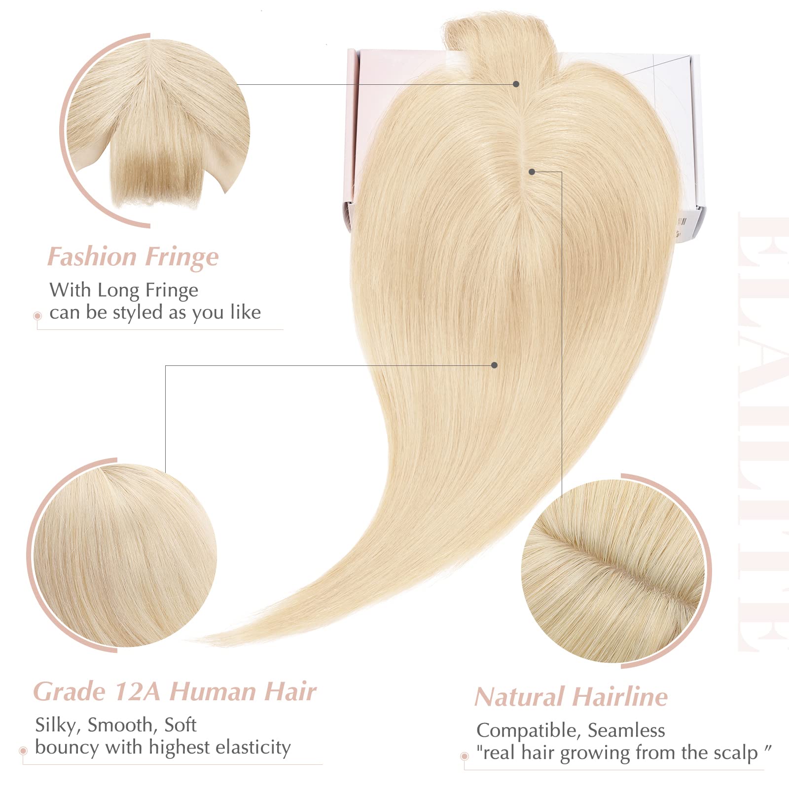 Human Hair Topper 5.1x2.8 Silk Base Clip-In for Thinning Hair 12 Inch Amazon.com : Meiverah Hair Toppers Clip in Human Hair Pieces  main image 3