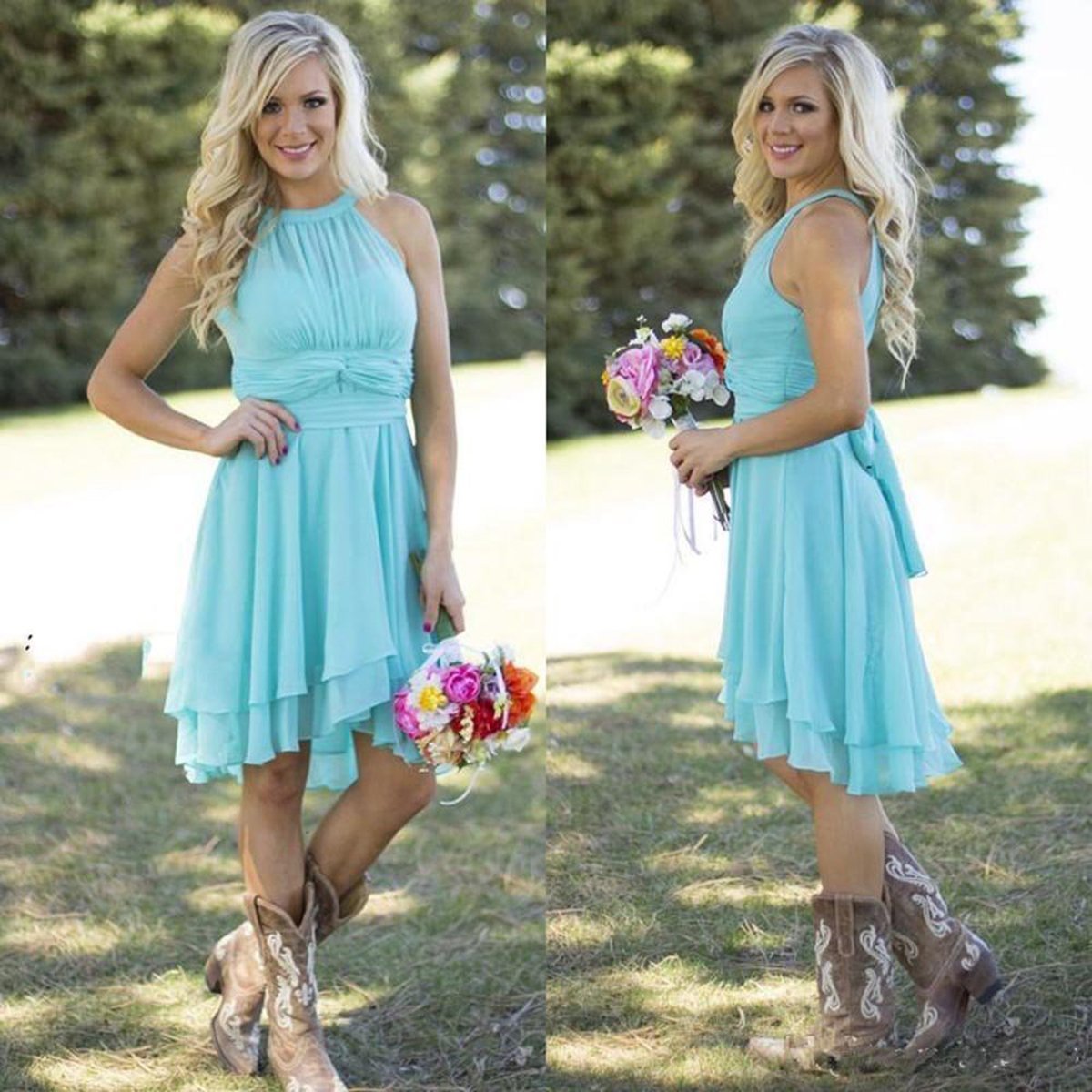 Vestidos cortos de dama de honor 2026, vestido de invitada de boda occidental, mini volantes, acampanado, vestidos de fiesta formales de verano
