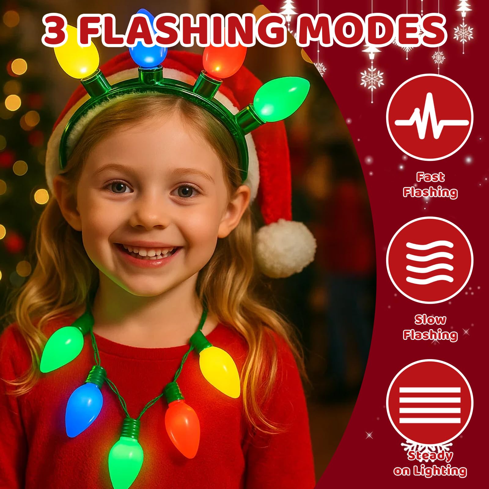 Christmas Headband, 2 PCS Xmas Accessories with Luminous Headband and Luminous Necklace - Image 3