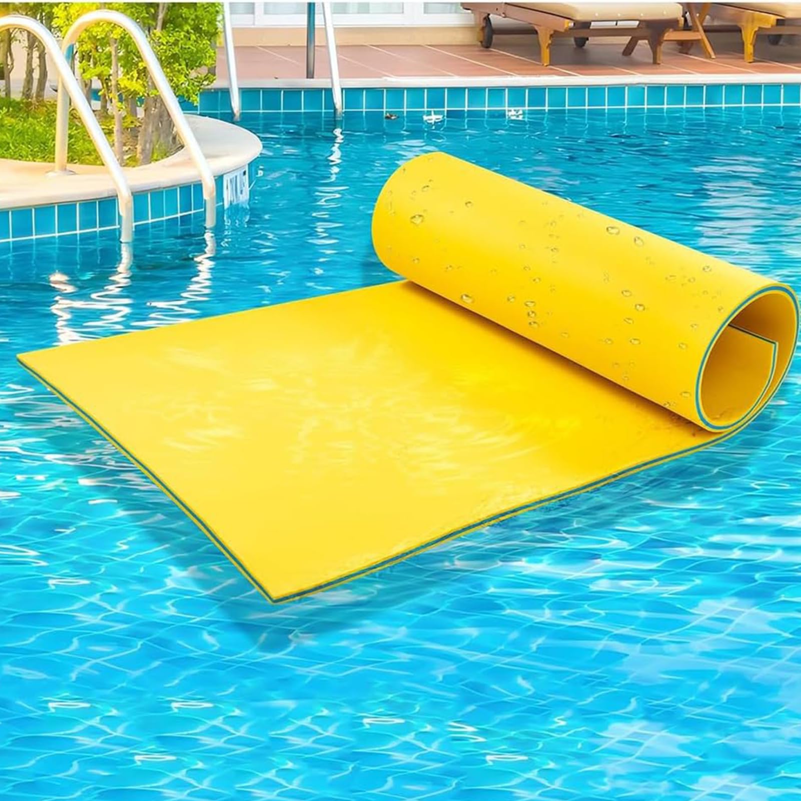 Pływająca mata wodna – odporna na rozdarcie pianka XPE, 3-warstwowa konstrukcja z elastycznym wiązaniem bungee do jeziora, plaży, oceanu, basenu, idealna do rodzinnej zabawy i relaksu