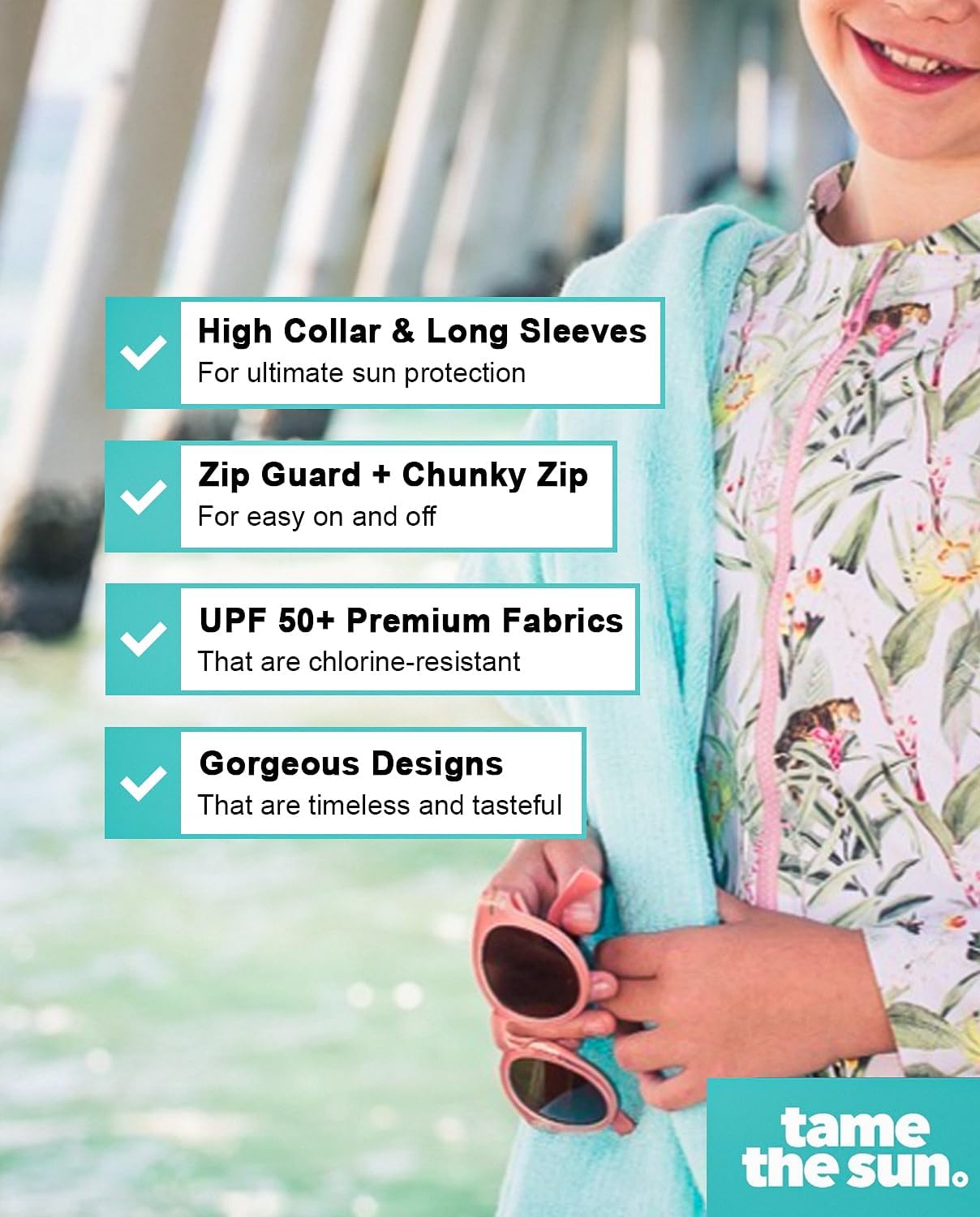 Tame the Sun Girls Swimsuit - One Piece Girl Bathing Suit - UPF+ Rash Guard Swimsuits for Girls with UV Protection - Image 4