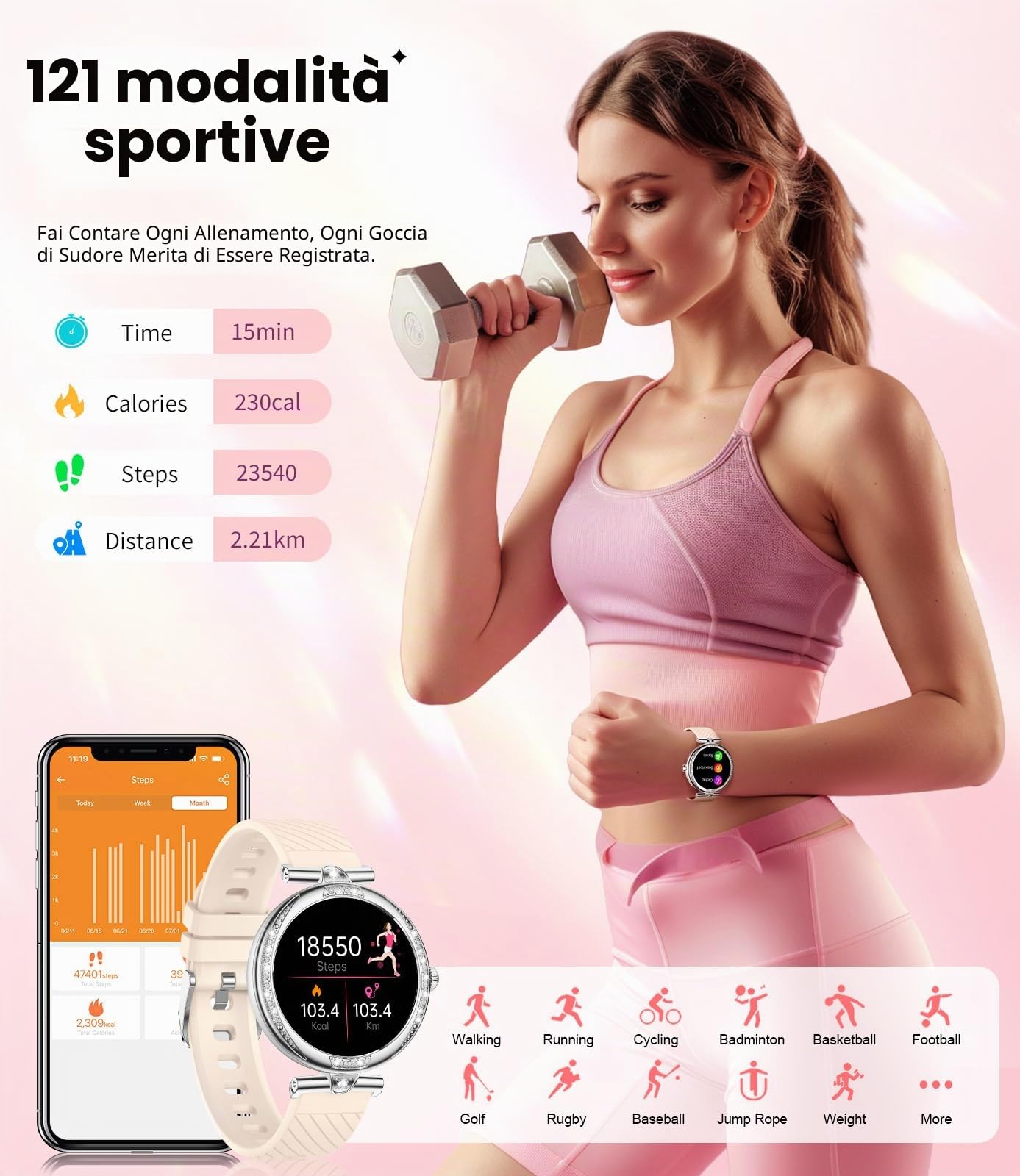 LIGE Smartwatch da donna Bluetooth chiamate per Android iOS 1.19" AMOLED Always-on Display Diamante Donna Smart Watch Piccolo Argento Acciaio Inossidabile Frequenza Cardiaca Monitor,100+ Sport Fitness