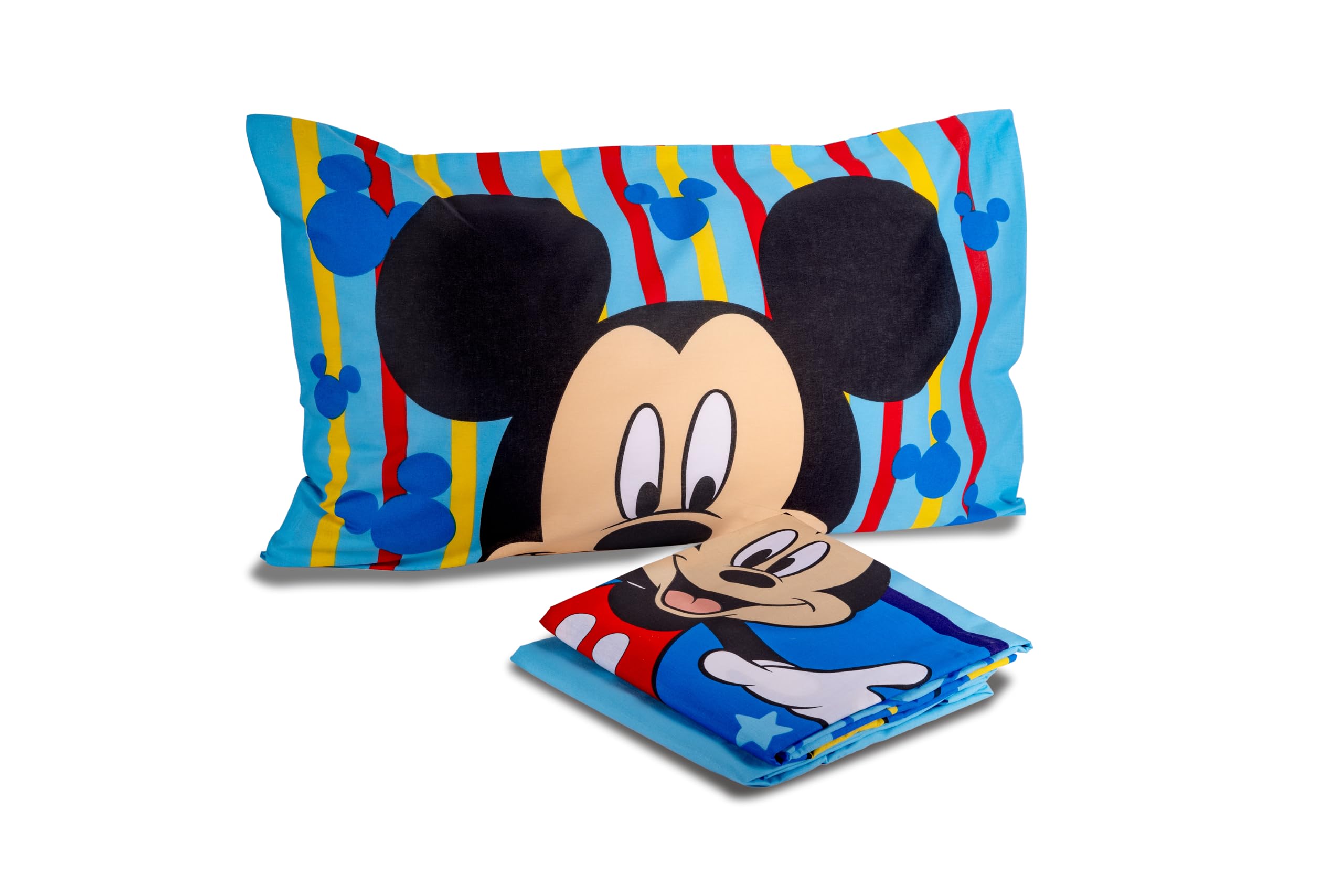 Mickey Mouse Mickey Mouse, zestaw pościeli na pojedyncze łóżko, komplet pościeli Disneya, prześcieradło wierzchnie, prześcieradło wierzchnie, prześcieradło z gumką, poszewka na poduszkę, niebieski,