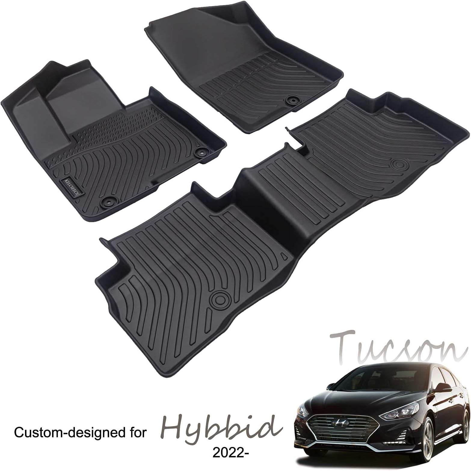 KELCSEECS Floor Mats Custom for 2023 2022 Hyundai Tucson Hybrid All Weather Protection TPE Heavy Duty Non-Slip Automotive Floor Liners Fits Front & 2nd Row Full Set Accessories, Black