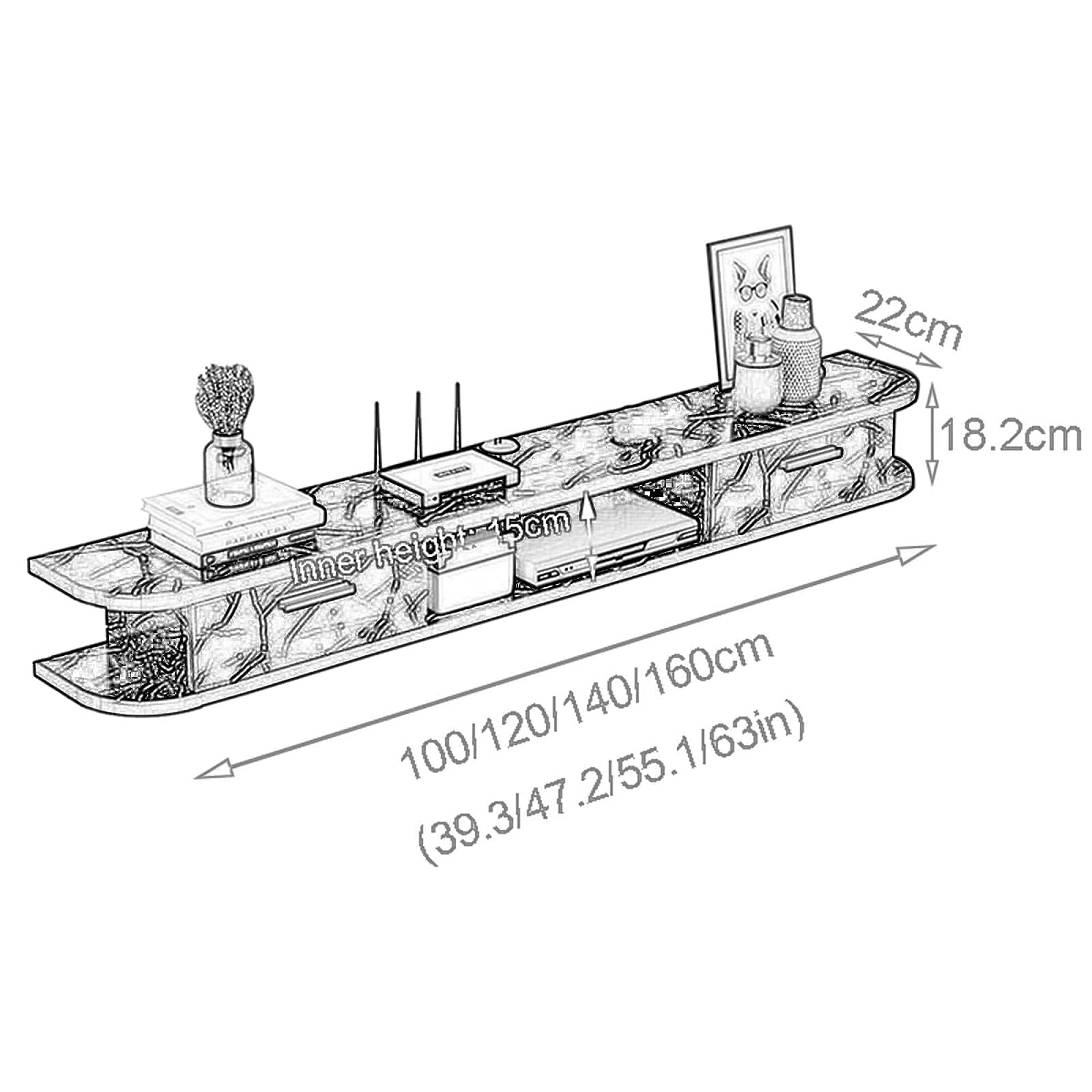 Gabinete de Soporte de TV Unidades de Pared de TV para Sala de Estar Soporte de TV Gabinete montado en la Pared Consola de TV de Madera para Sala de Estar Sala de Entretenimiento Oficina/D/1