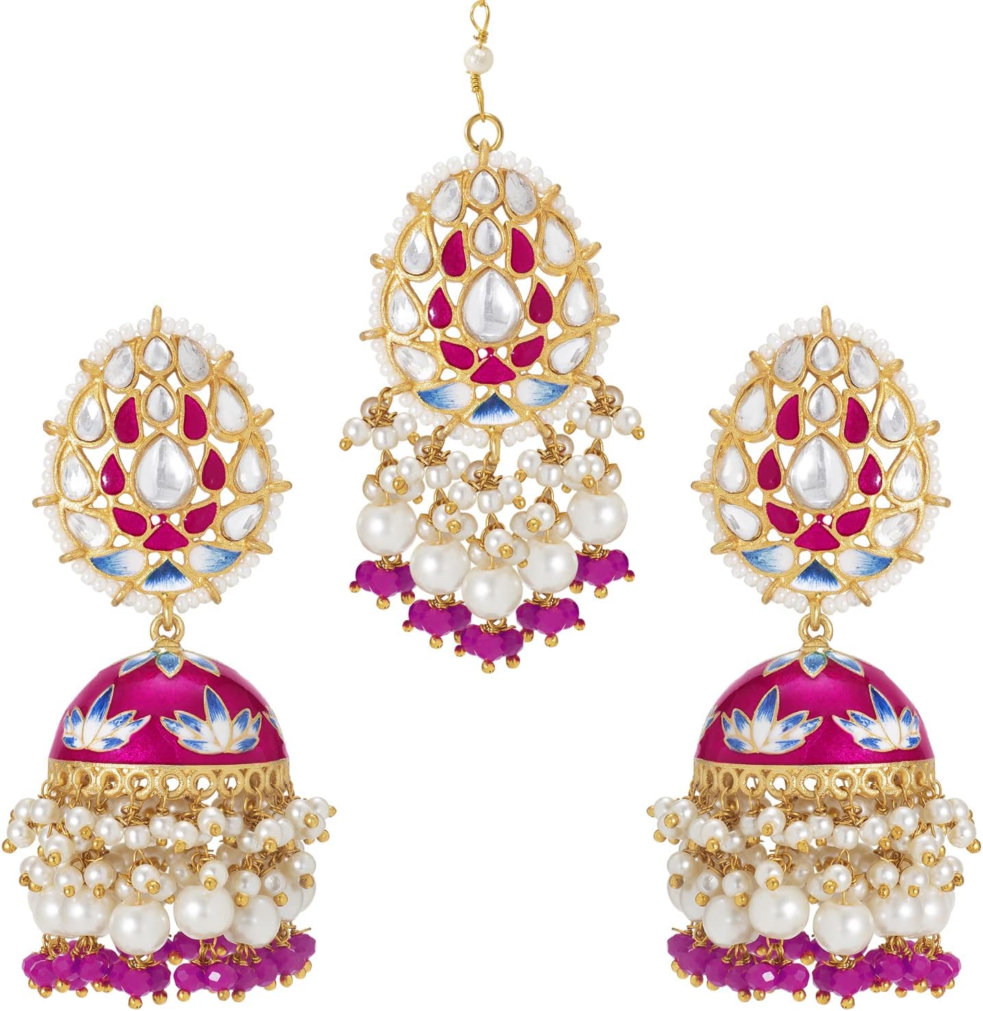 Aheli Traditional Gold Plated Jhumki Earrings with Maang Tikka Jewellery Set Gift for Women