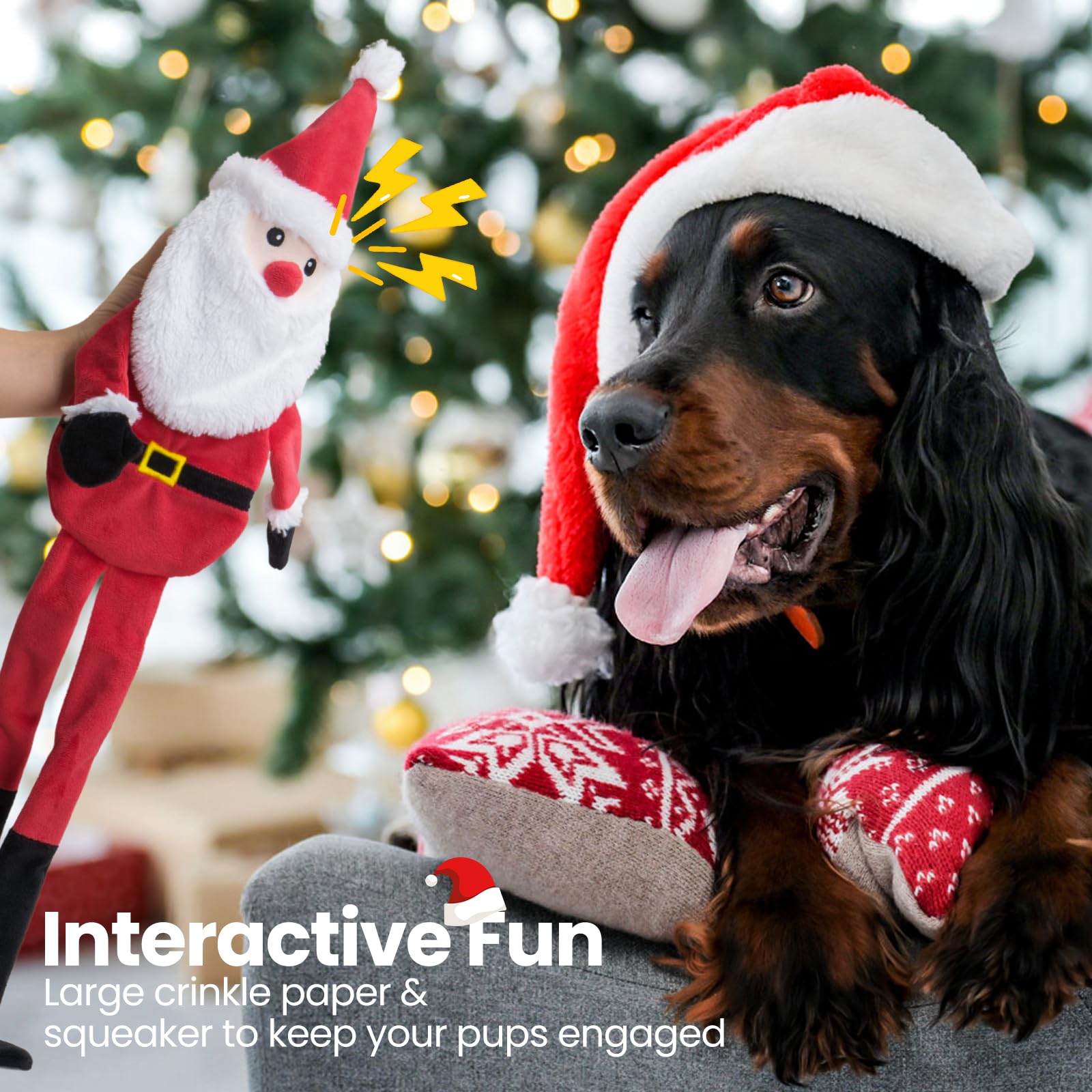 HGB Juguetes chirriantes para perros de Navidad, juguetes arrugados para perros grandes, medianos y pequeños, juguetes interactivos para mantenerlos ocupados, juguetes de peluche para enriquecimiento