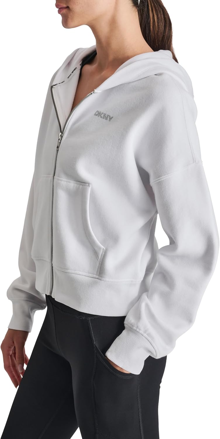 DKNY womens Studded Logo Full Zip Fleece Hoodie - Image 3