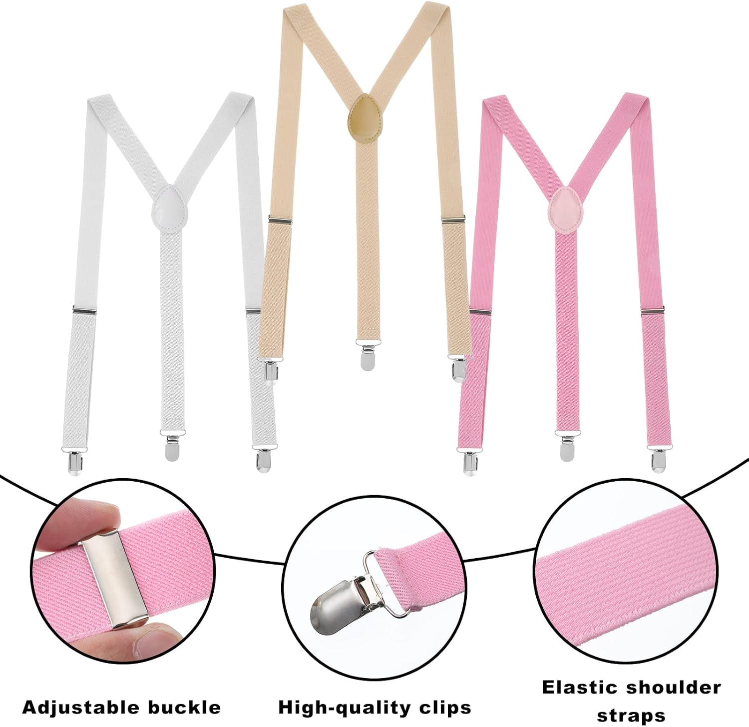 3PCS Thin Y Back Ladies Suspenders, Women Suspenders Hidden for Women Pants Under Clothes, Adjustable for Jeans Undergarment (White + Pink + Skin Tone)