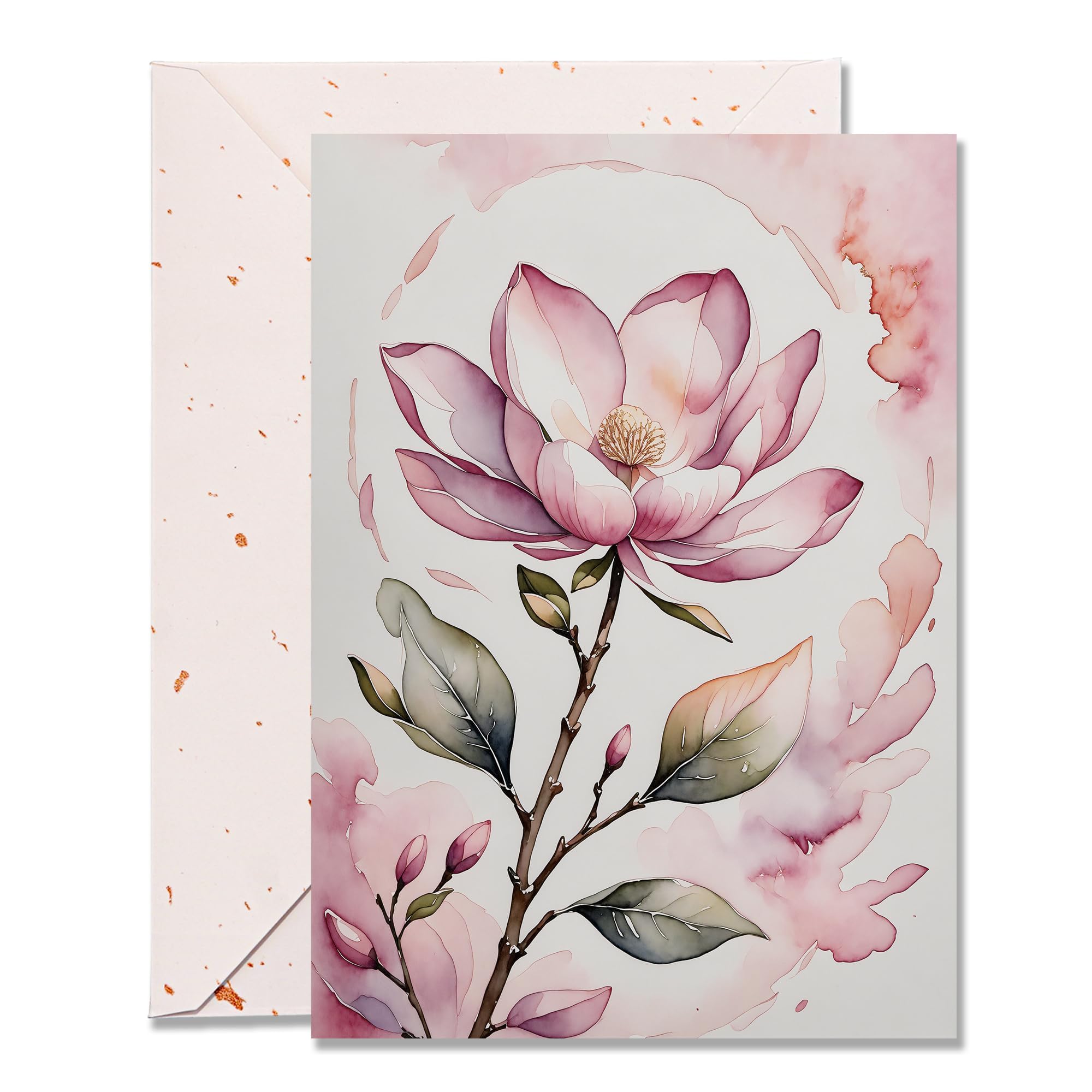 DORADUBO Blank Inside Card with Envelope for All Occasion, 5x7 Inch Watercolor Magnolia Blank Greeting Card – Birthday, Thank You, Sympathy - Single
