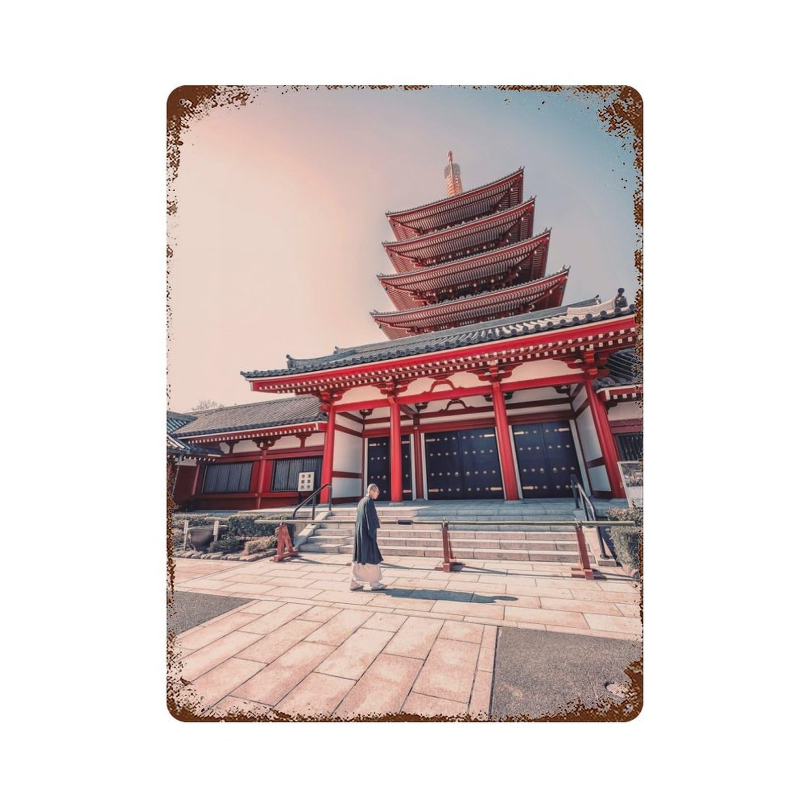 Decorative Tin Sign Asakusa Sanctuary 15.7"x11.8", Decorative Metal Wall Art for Garage, Bar And Workshop Decor