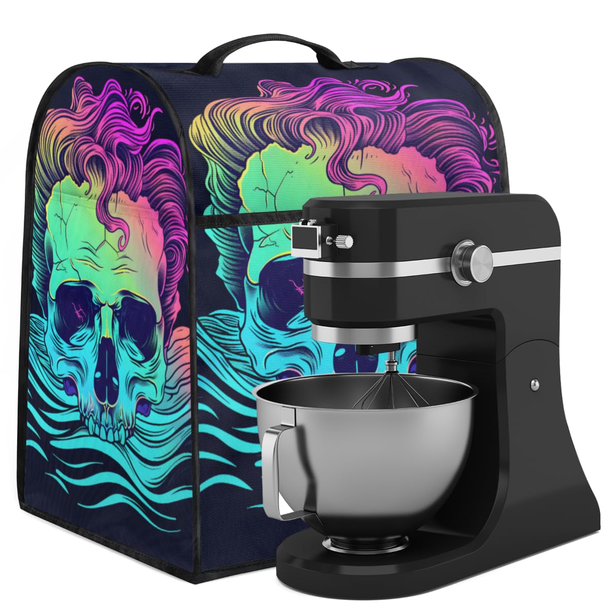 Coffee Maker Cover Neon Skull Kitchen Appliance Covers Small Appliance Covers Blender Cover Juicer Cover Dust Covers for Kitchen Appliances with Top Handle and Pockets,Washable,B17